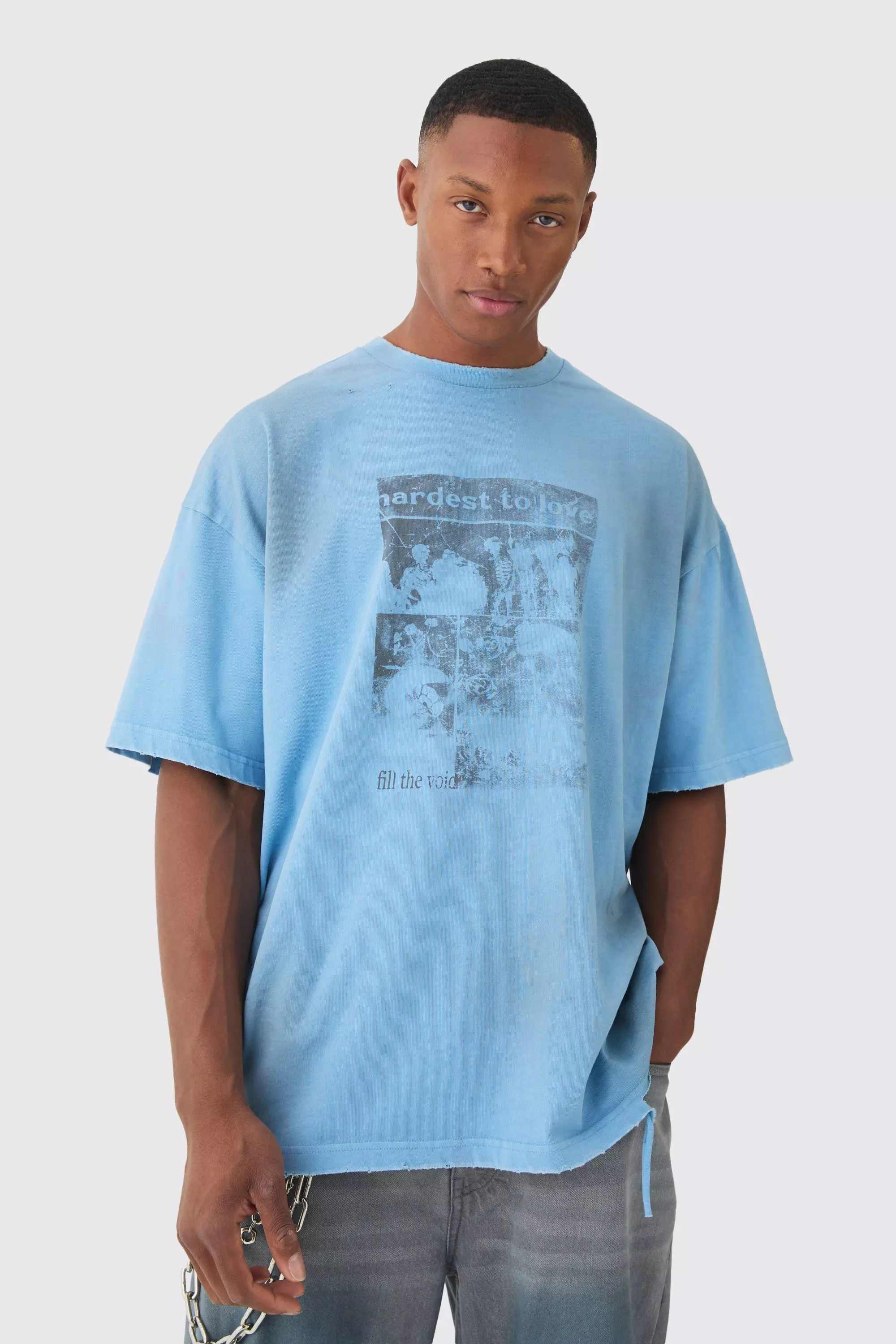 Premium Oversized Washed & Graphic T-shirt Dusty blue