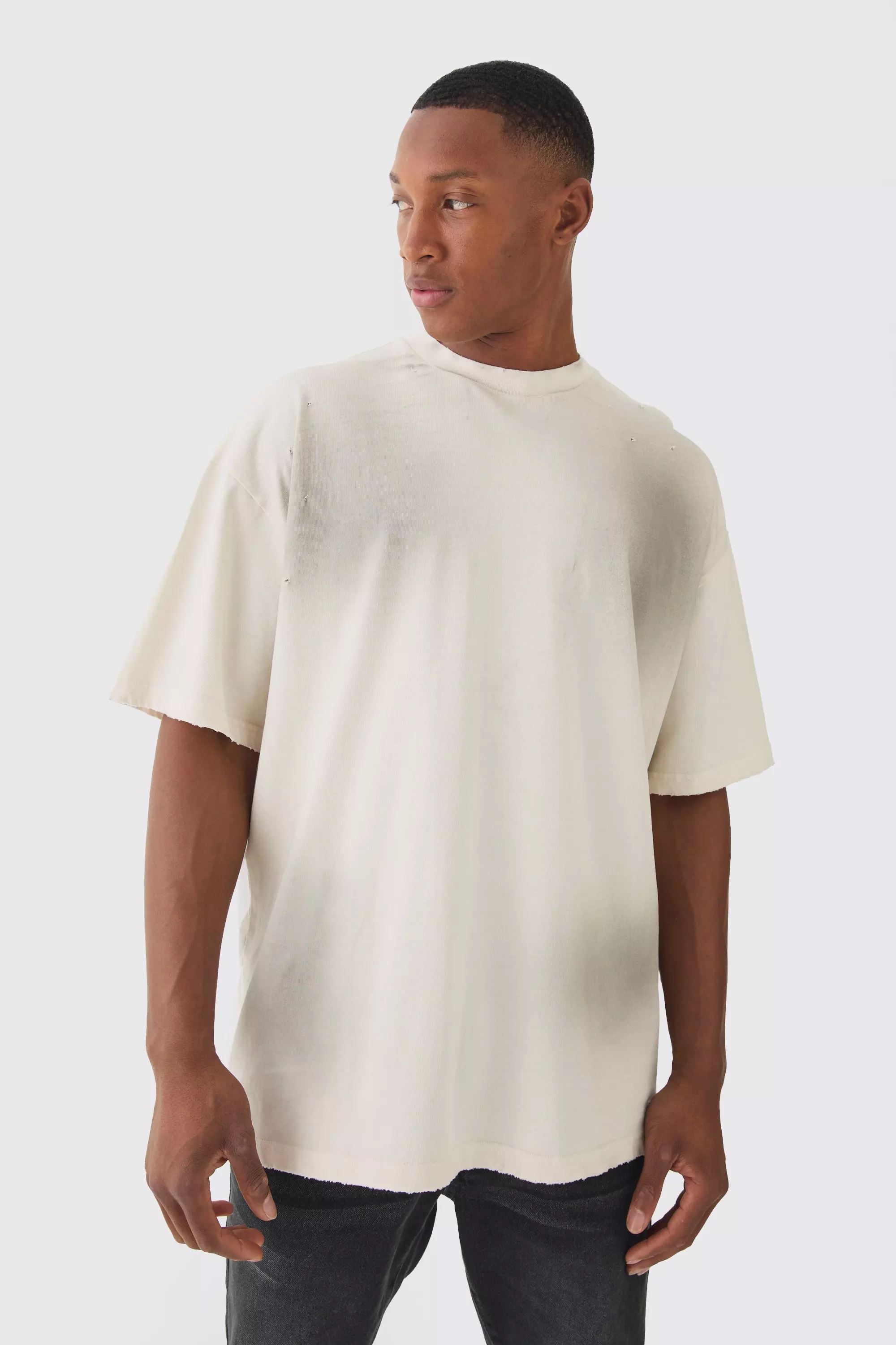 Premium Oversized Top Stitched & Washed T-shirt Stone