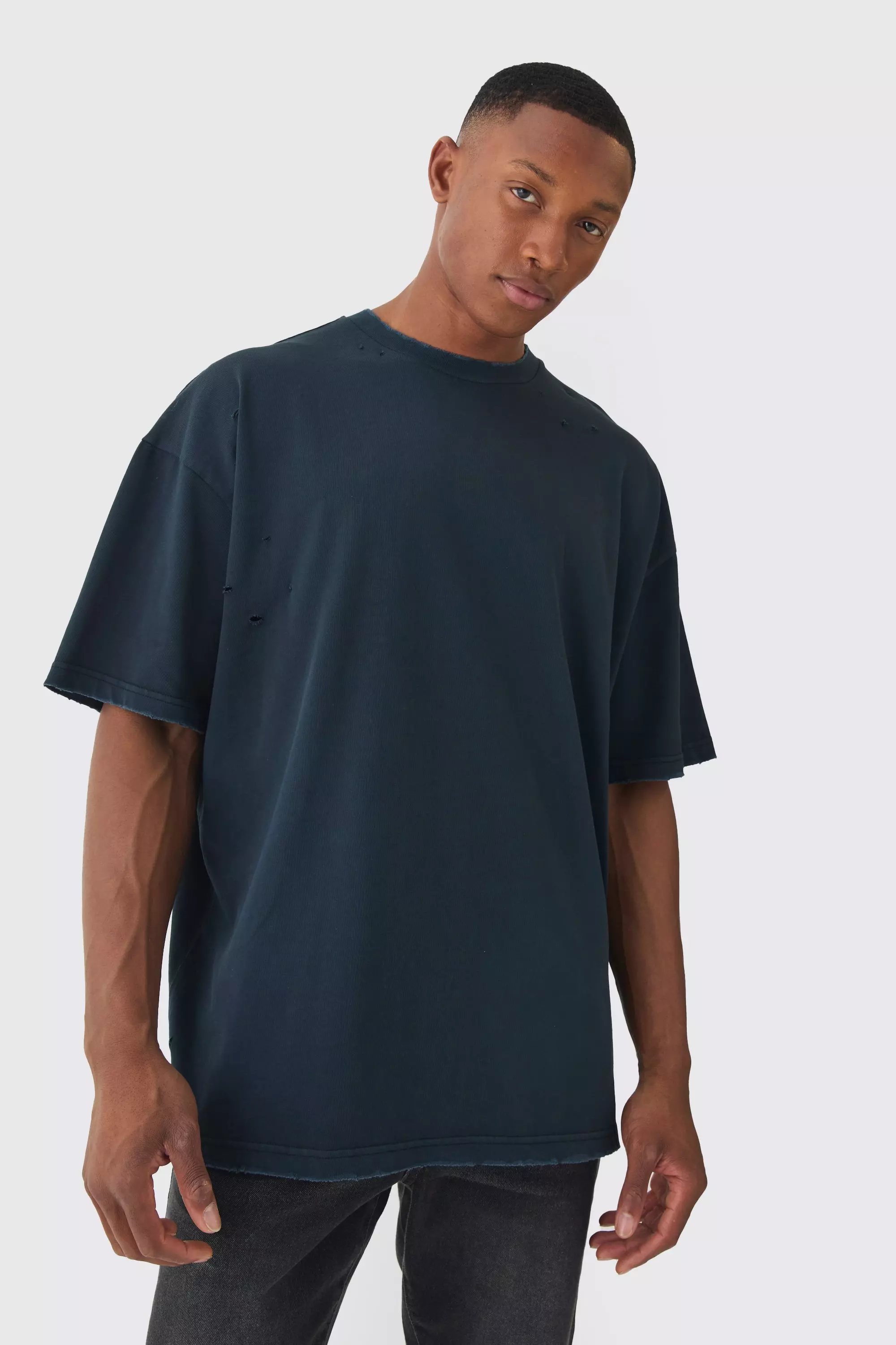 Premium Oversized Top Stitched & Washed T-shirt Black