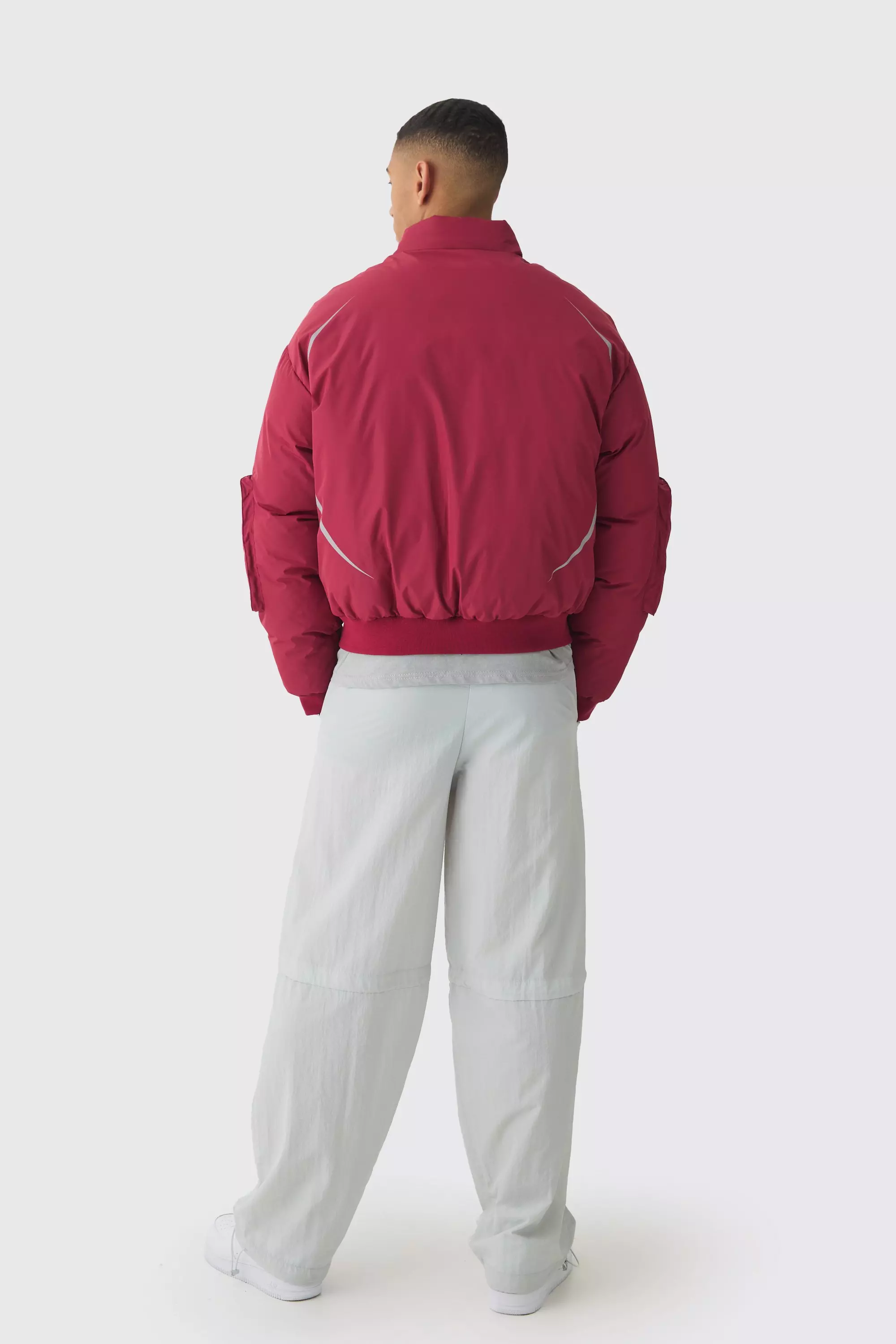 Oversized Boxy Moto Puffer Bomber Jacket boohooMAN UK