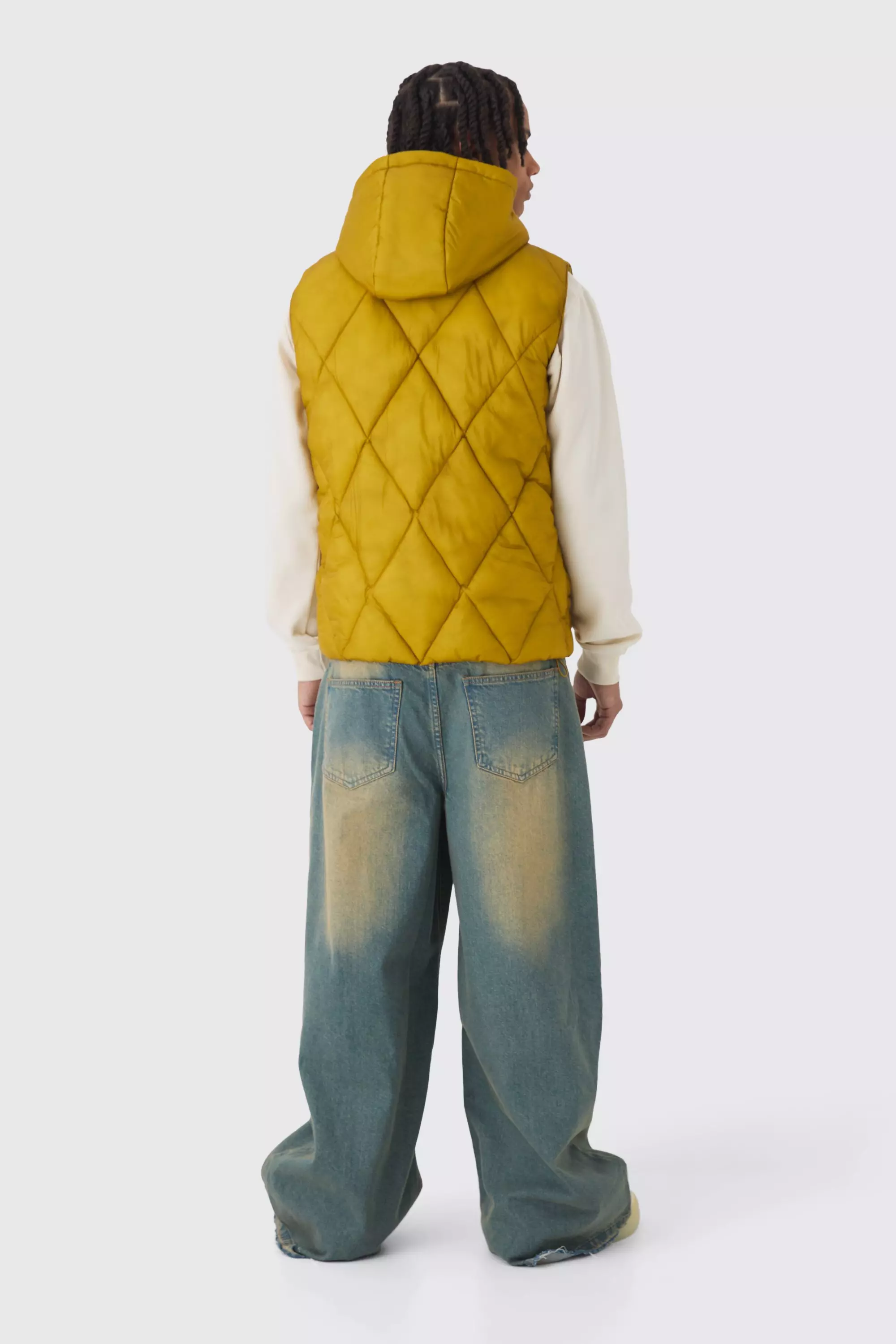 Washed Seam Hooded Quilted Gilet In Yellow alternative image