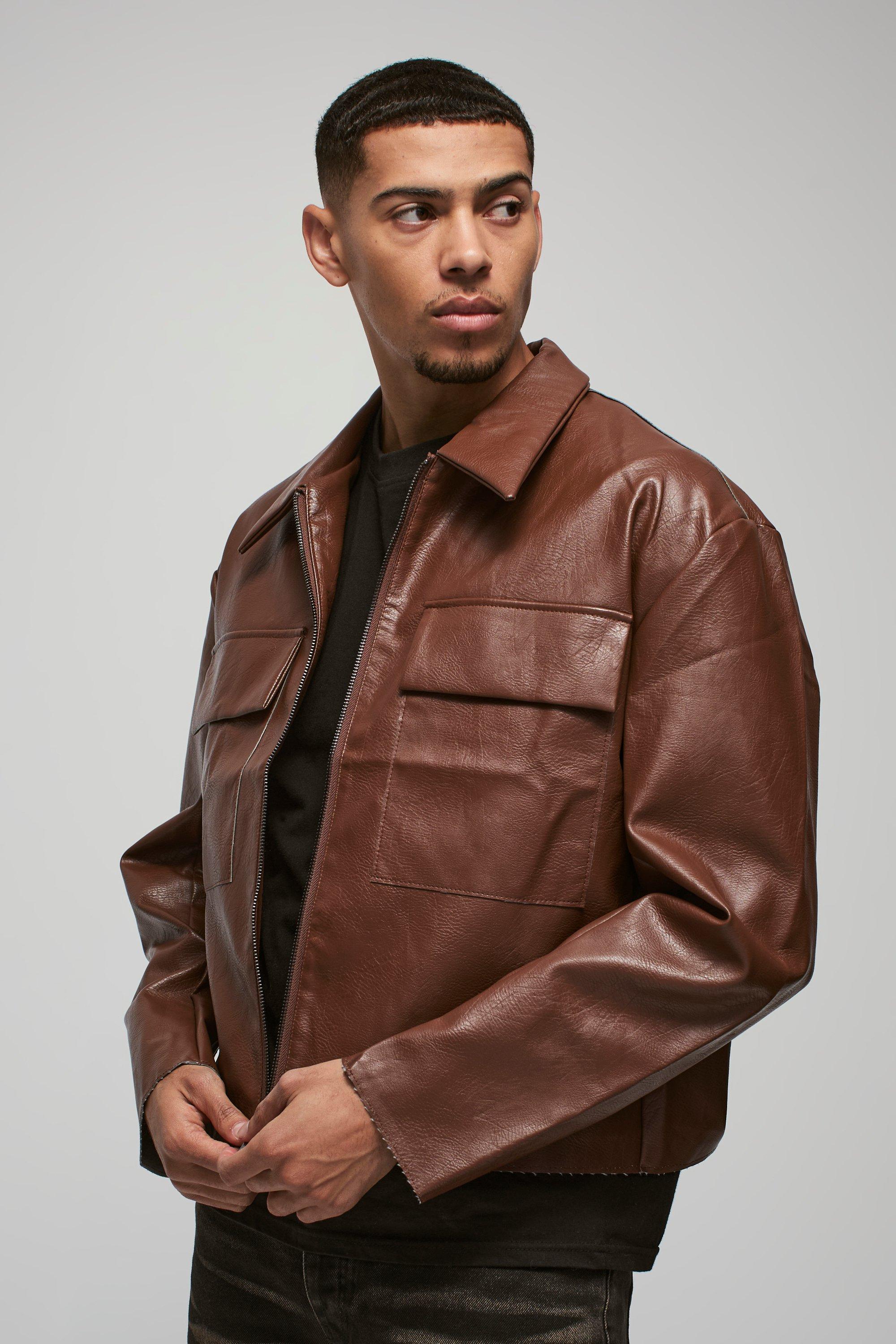 Men's Leather Harrington Jackets | boohooMAN USA