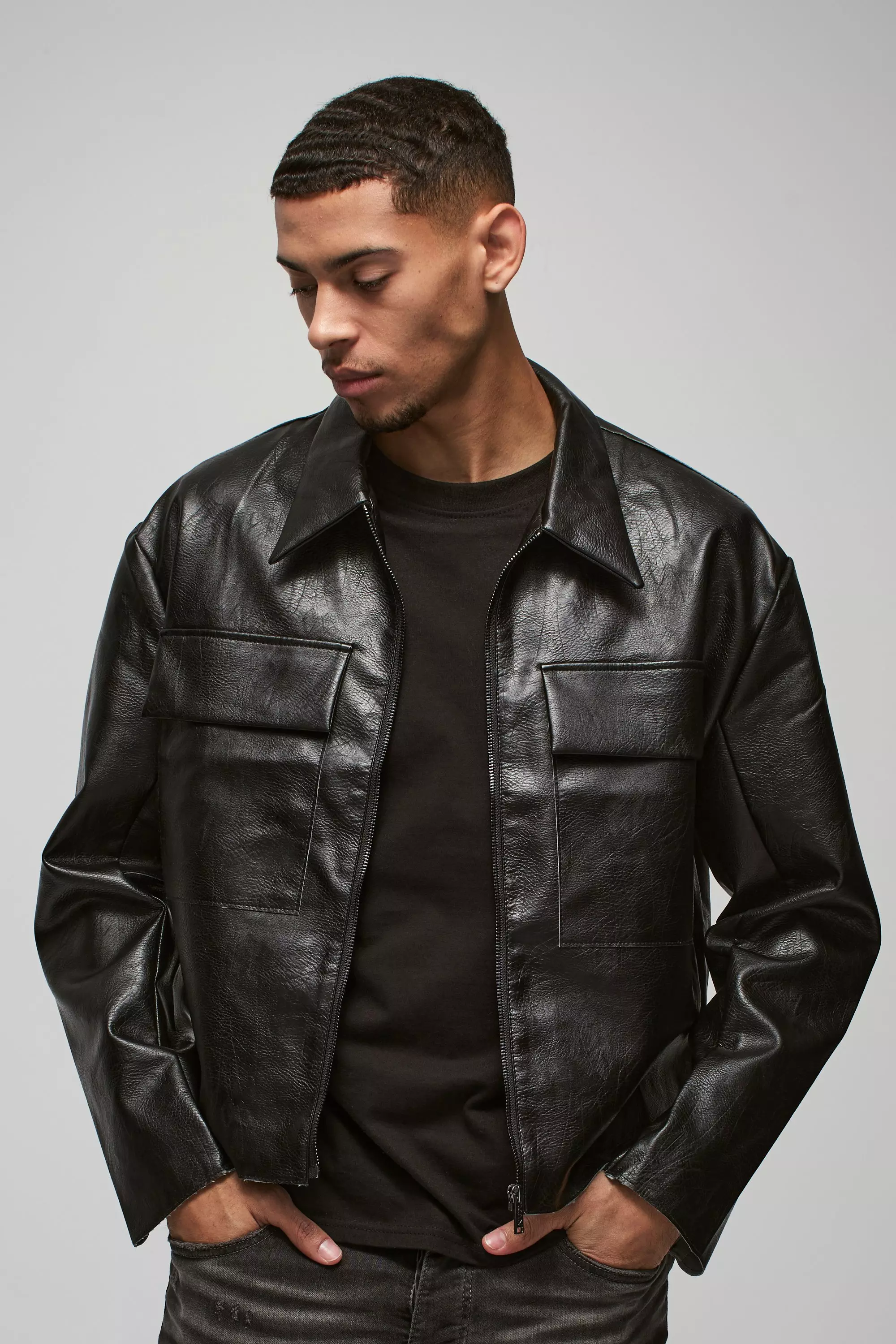 Veste Harrington oversize à bords bruts, Black autre image