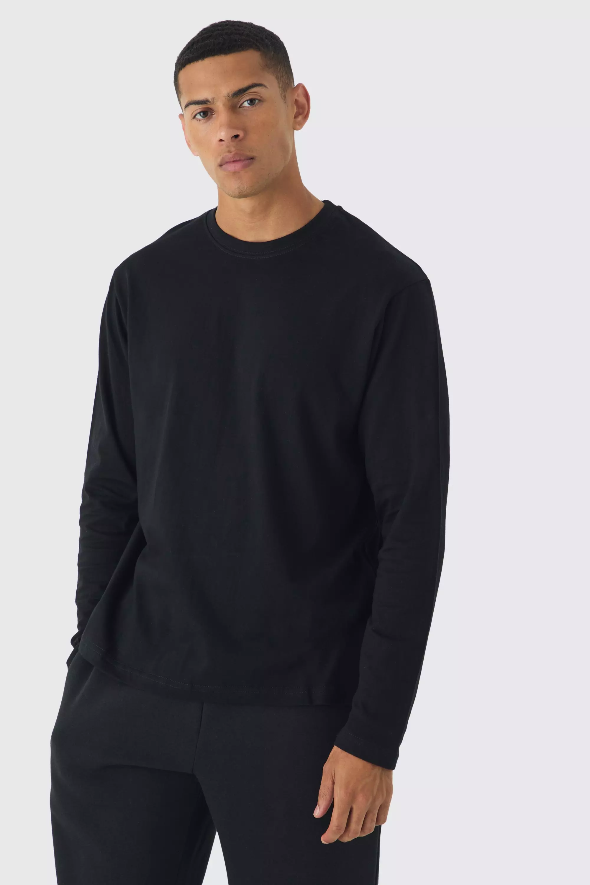 Basic Long Sleeve Crew Neck T Shirt Black