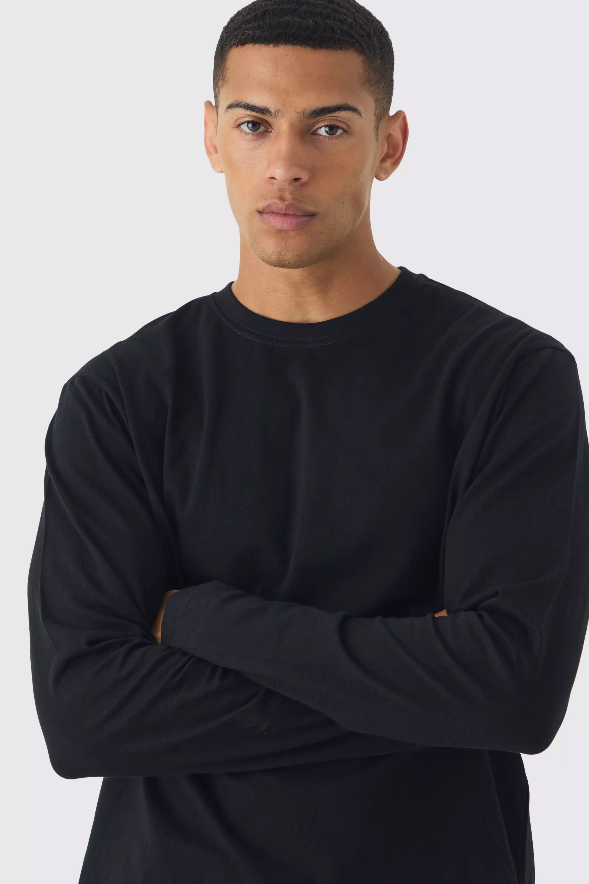 Black Basic Long Sleeve Crew Neck T Shirt alternative image