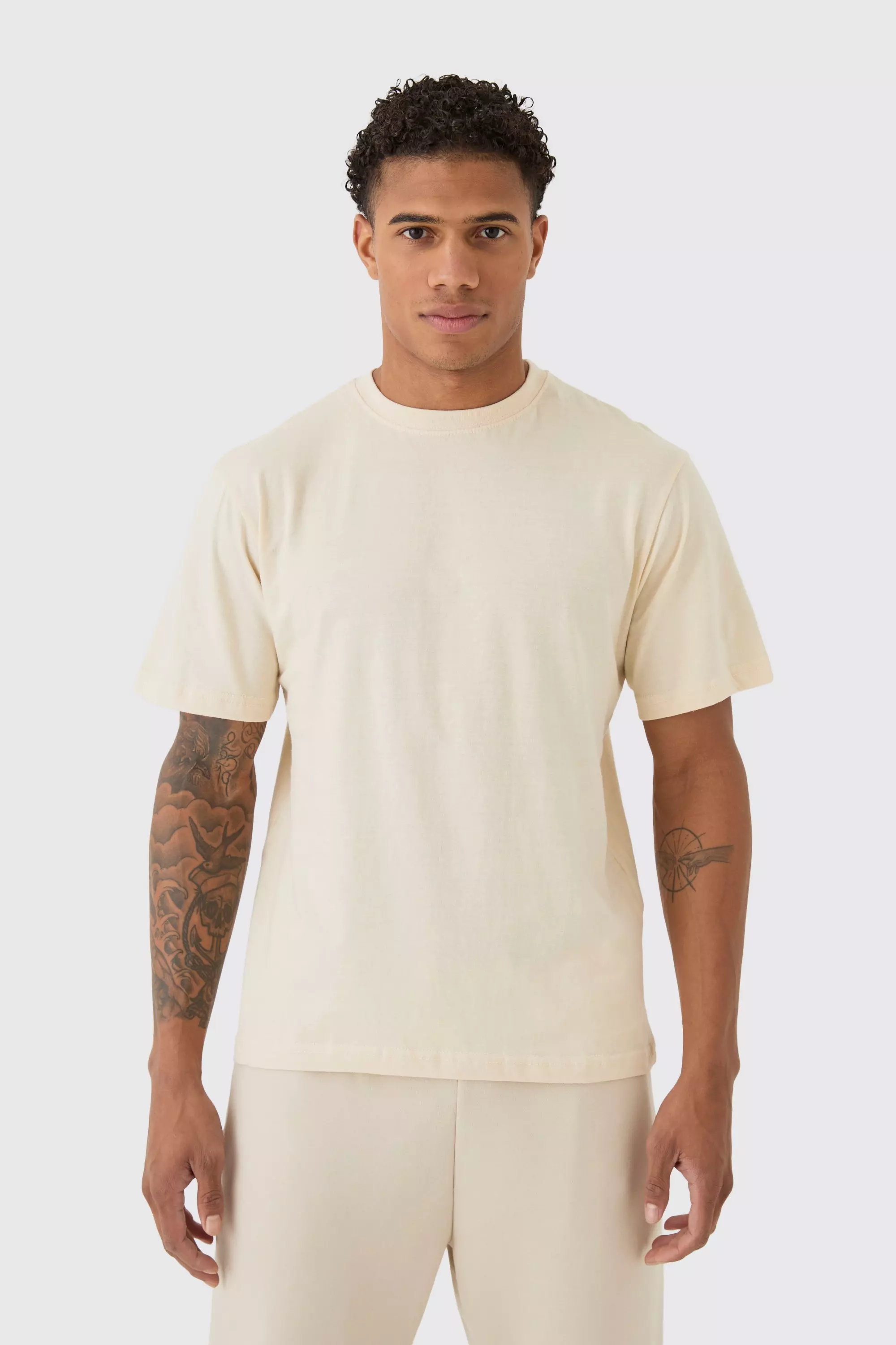 Beige Basic Crew Neck T-shirt