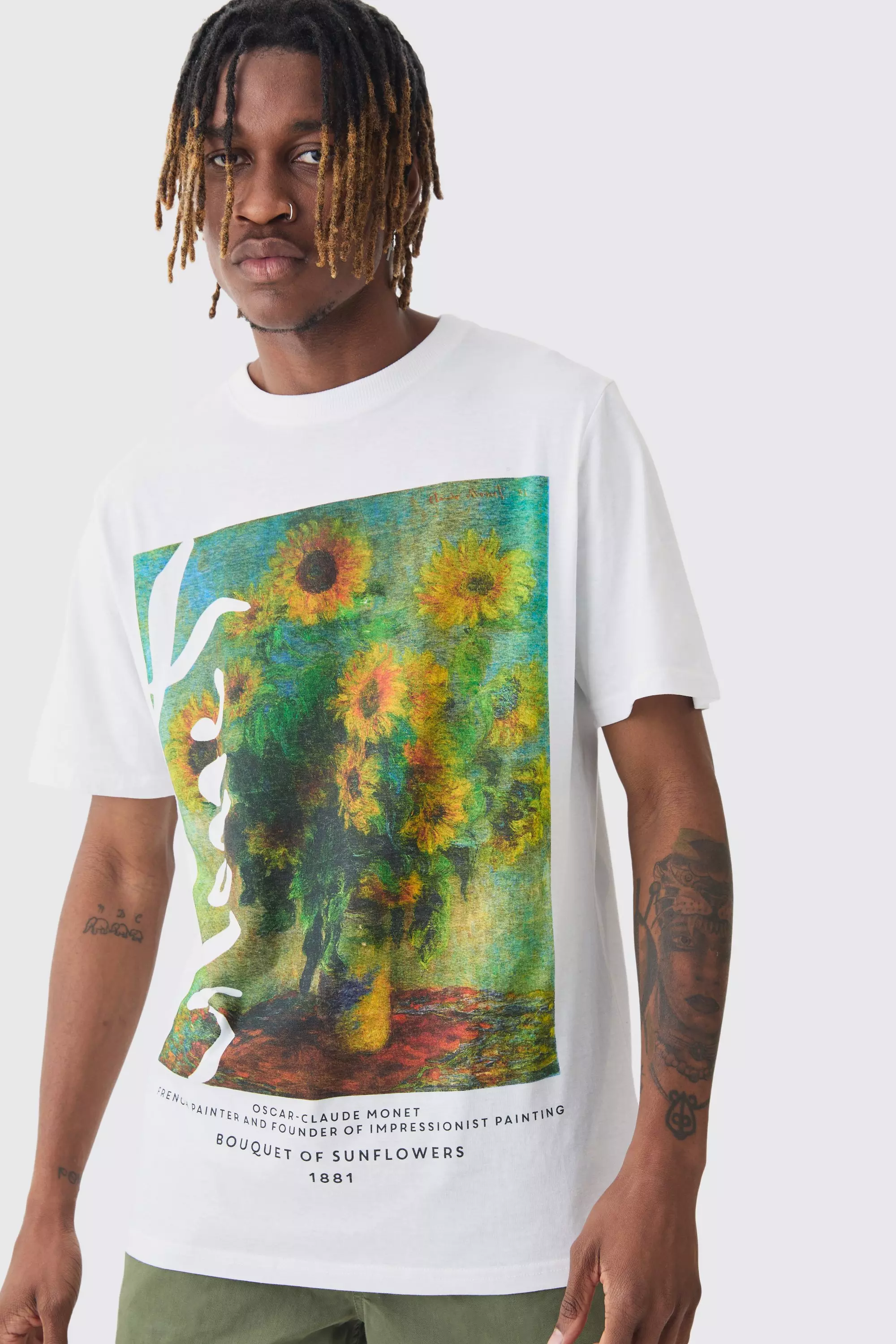 Tall Monet Sunflower Printed Licensed T-shirt In White White