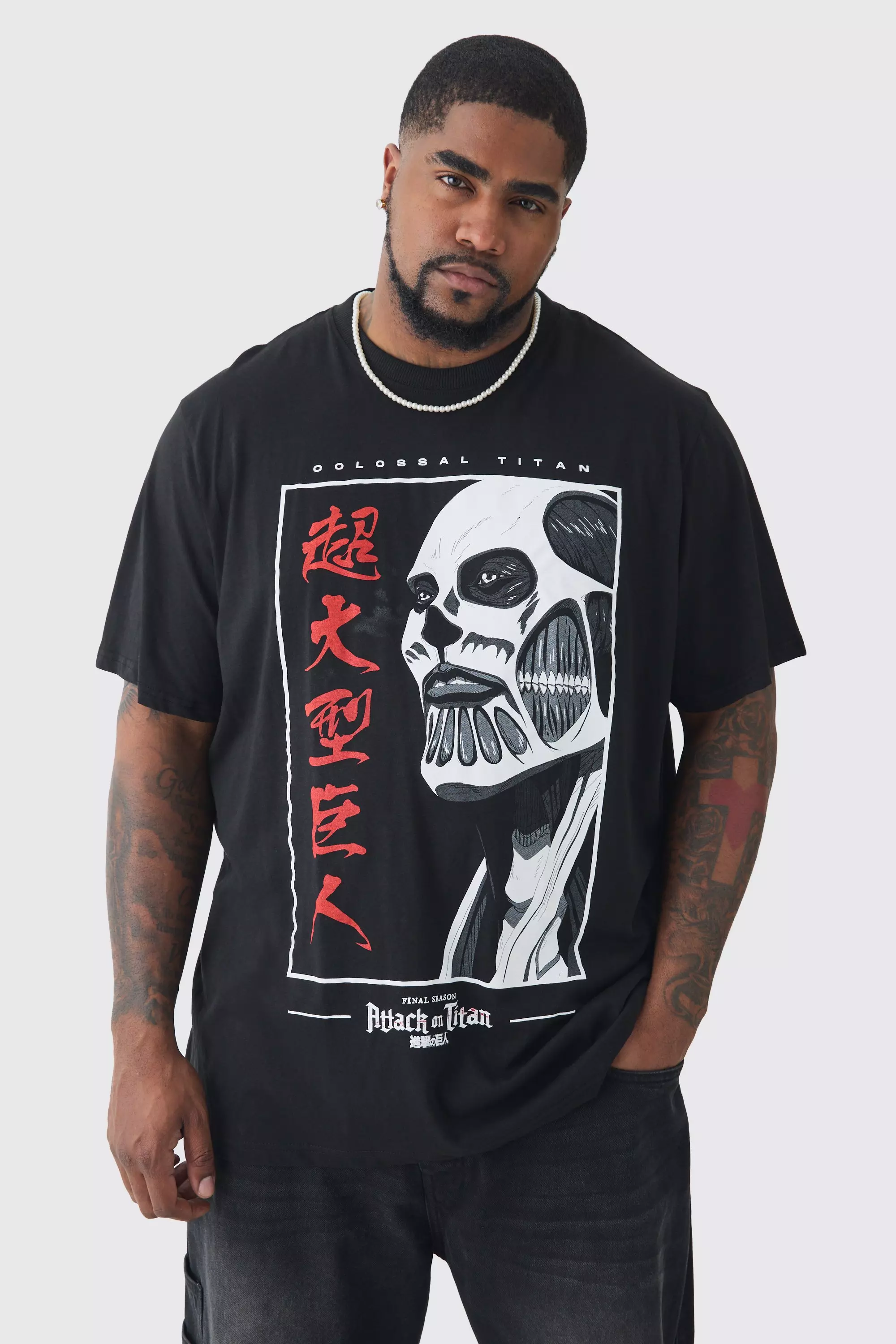 Grande taille - T-shirt à imprimé Attack Of Titan, Black autre image
