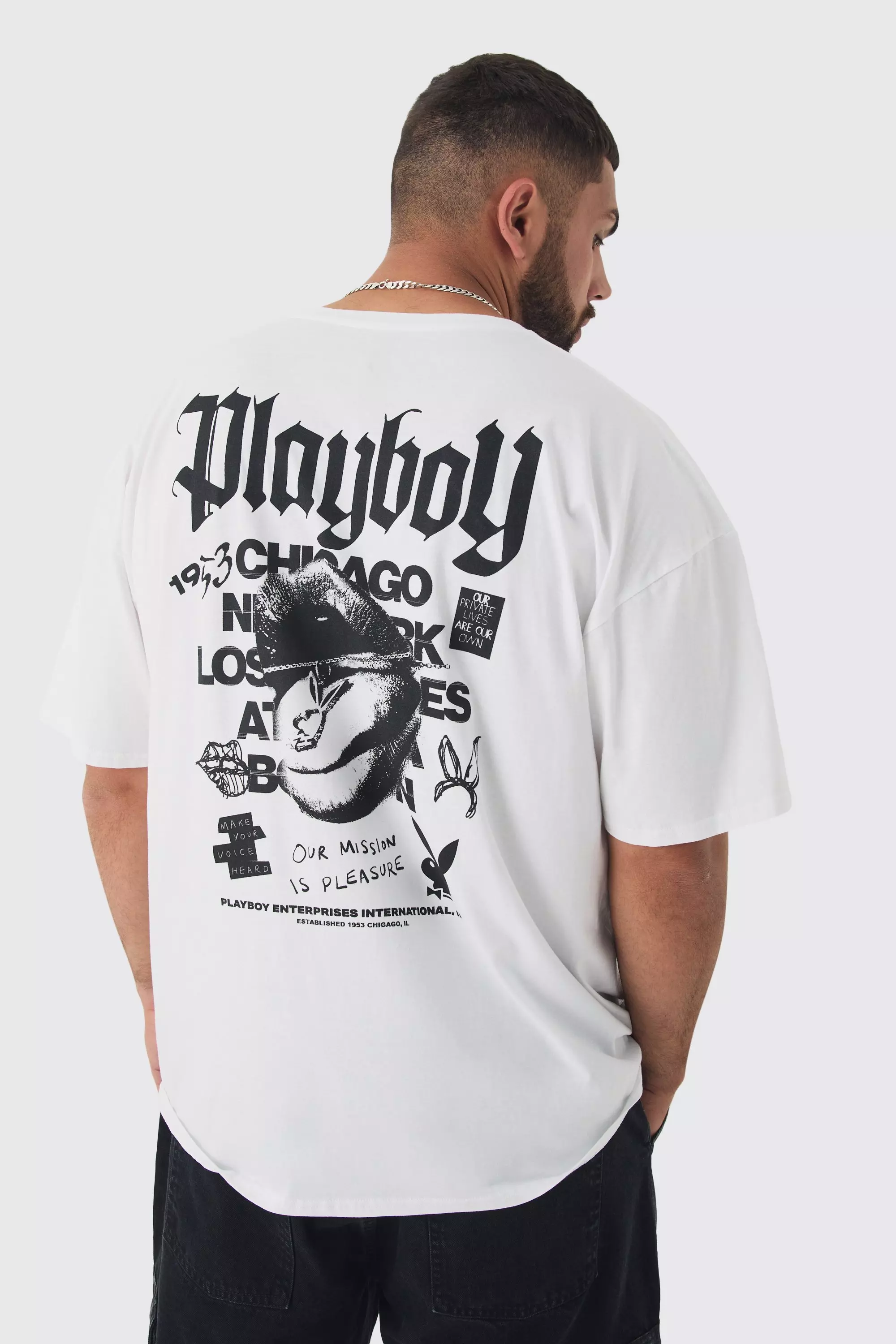 Plus Playboy Back Printed Licensed T-shirt In White White