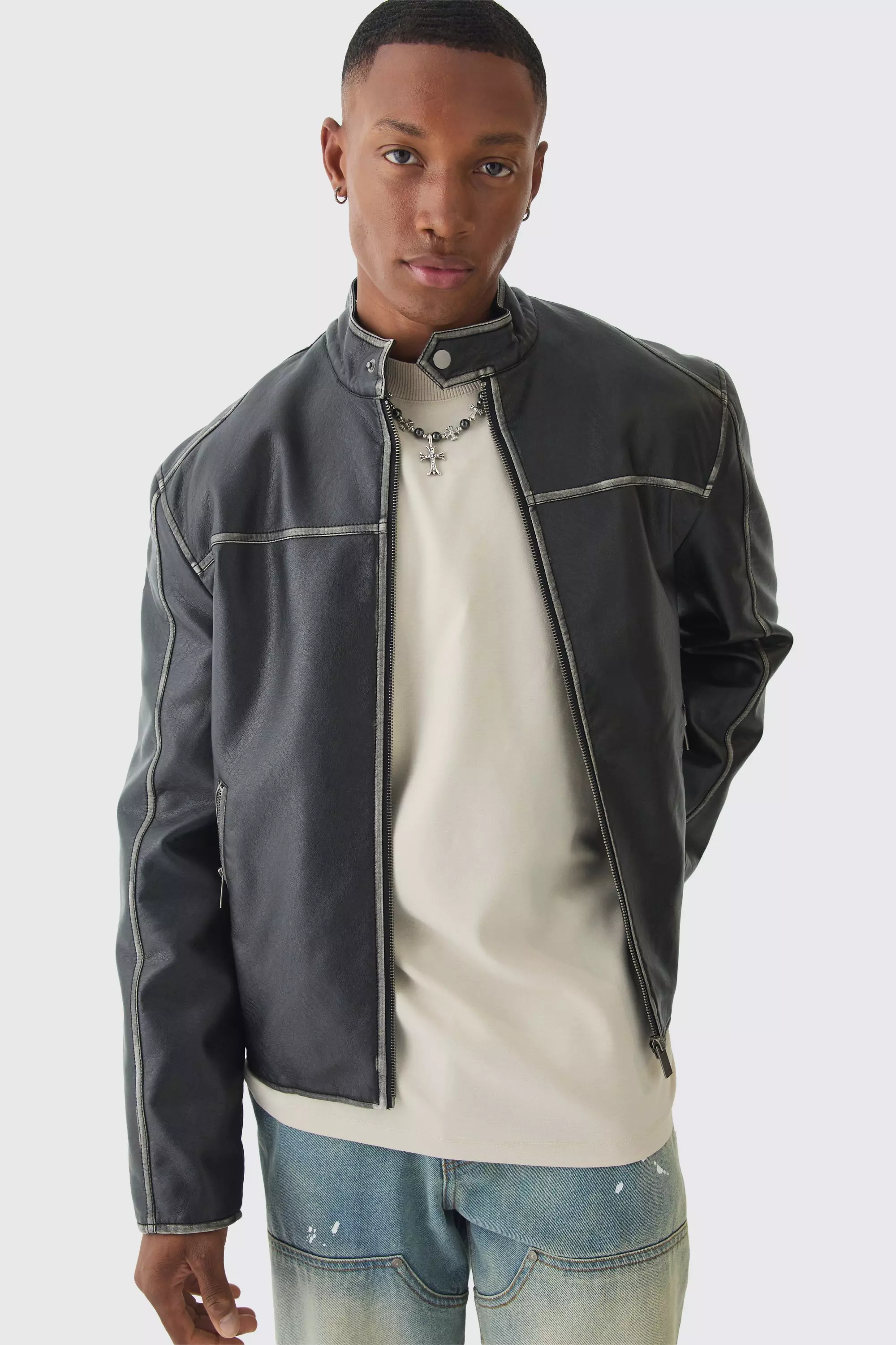 PU-Bikerjacke mit Naht-Detail, Black alternatives Bild