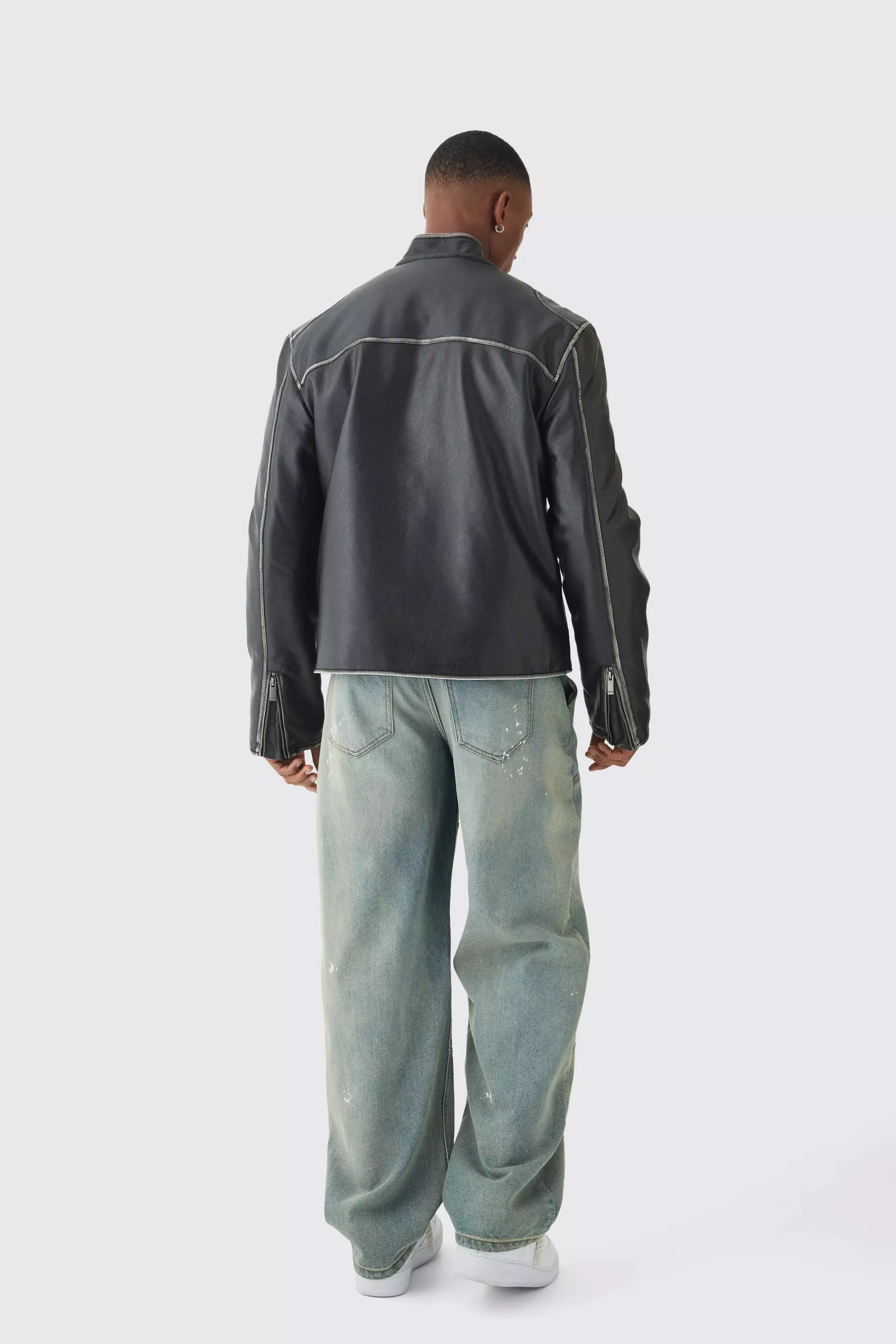 PU-Bikerjacke mit Naht-Detail, Black alternatives Bild