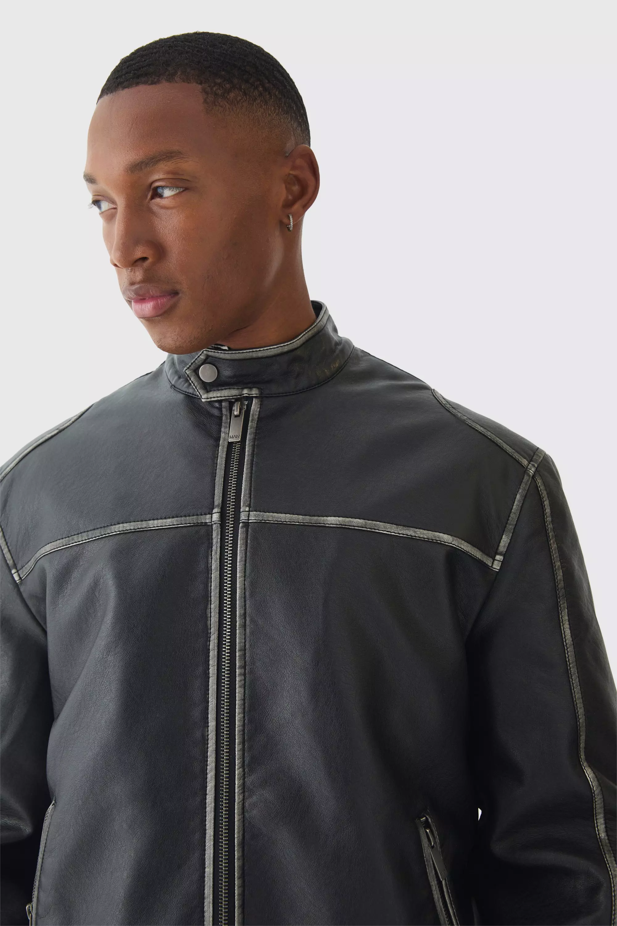 PU-Bikerjacke mit Naht-Detail, Black alternatives Bild
