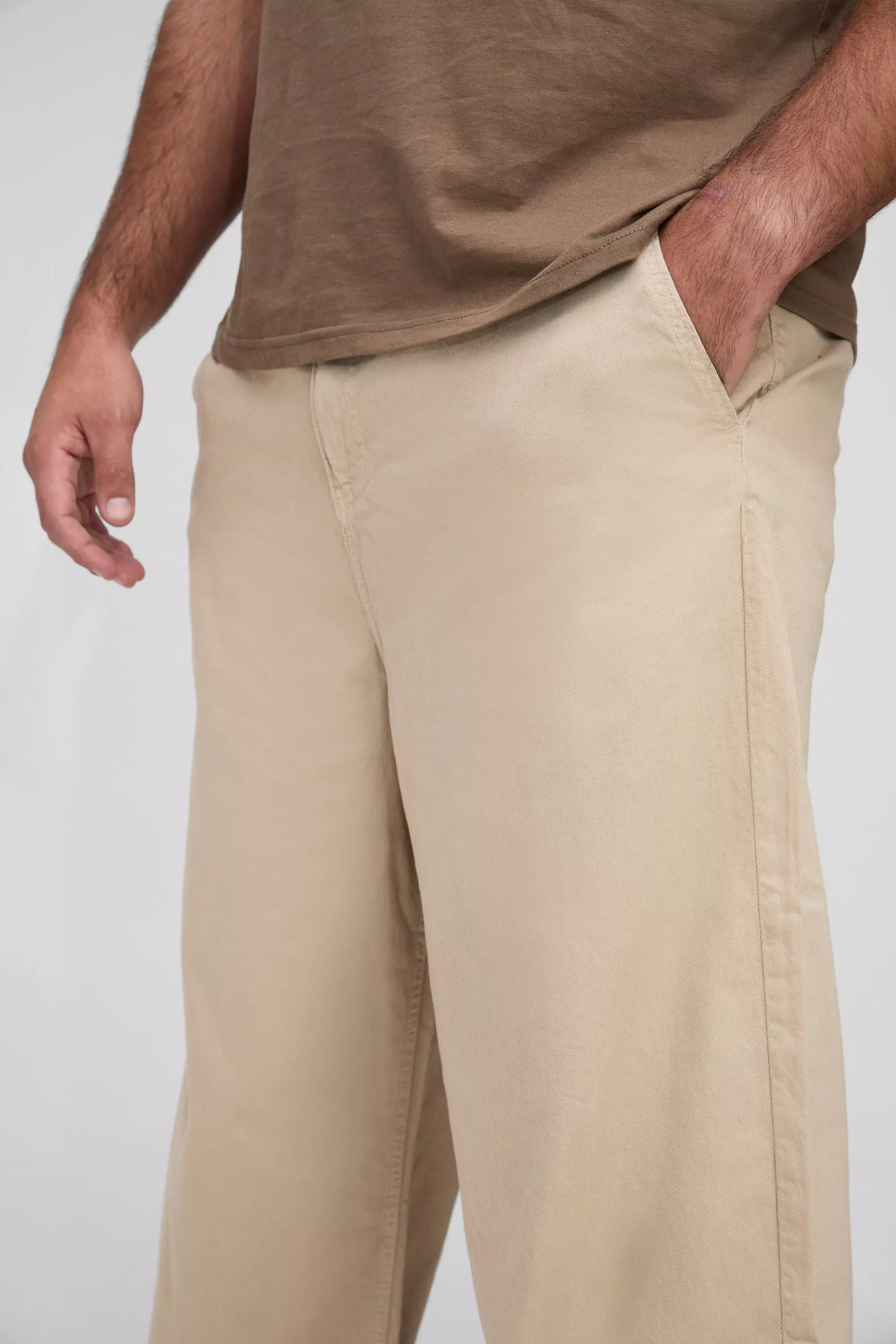 Grande taille - Pantalon chino large en maille côtelée, Stone autre image