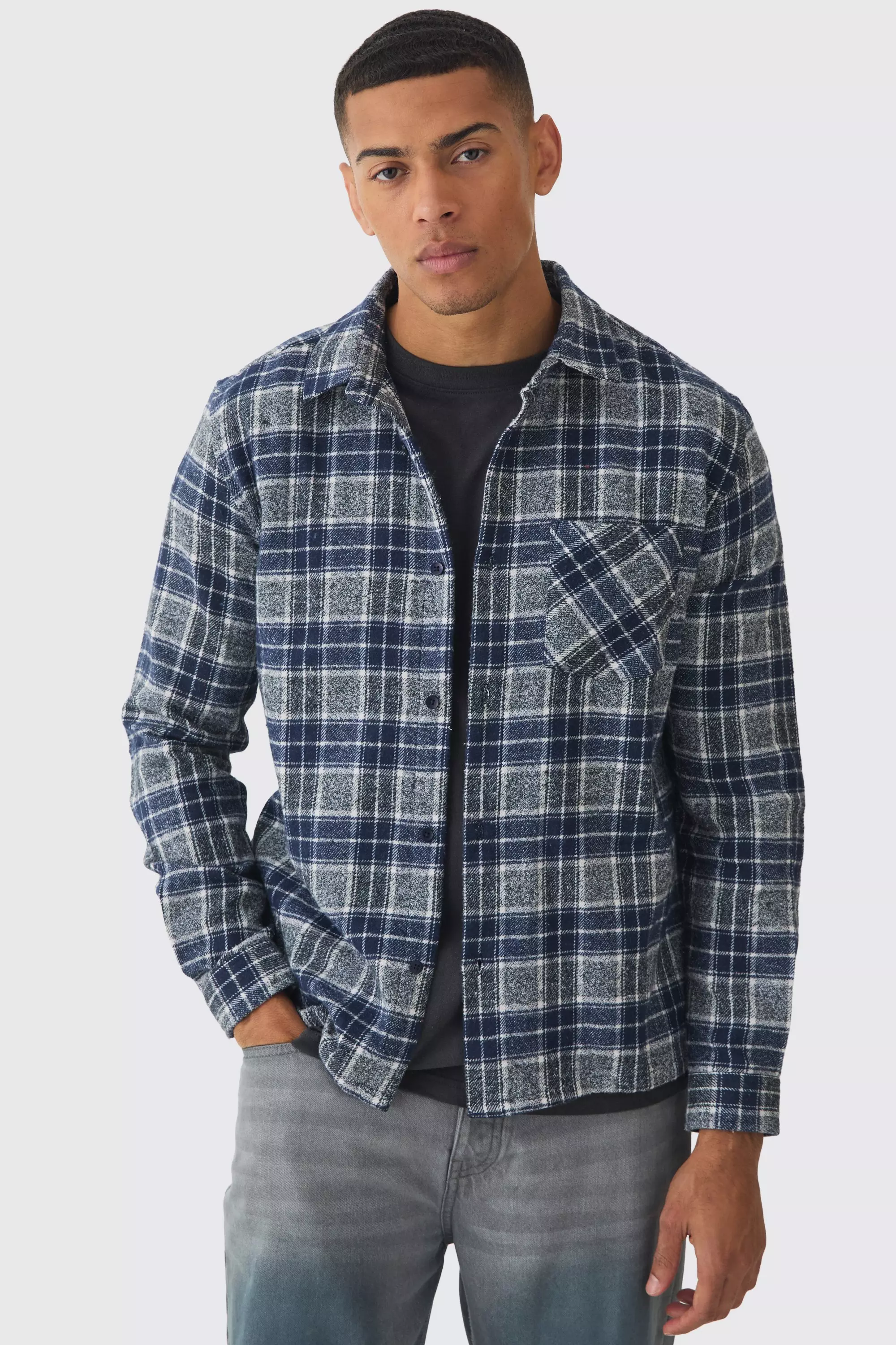 Grey Regular Fit Long Sleeve Check Shirt alternative image