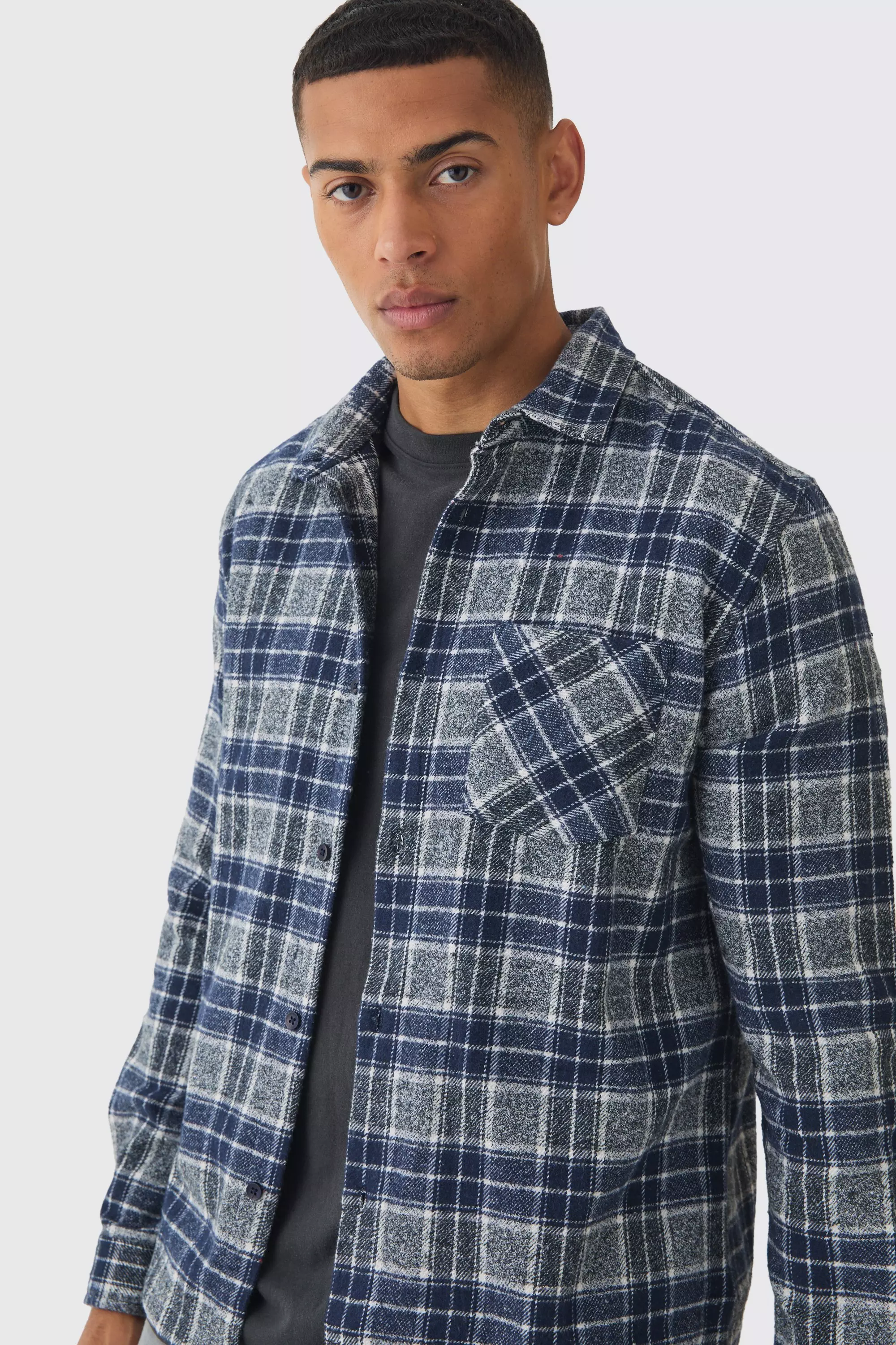 Grey Regular Fit Long Sleeve Check Shirt alternative image