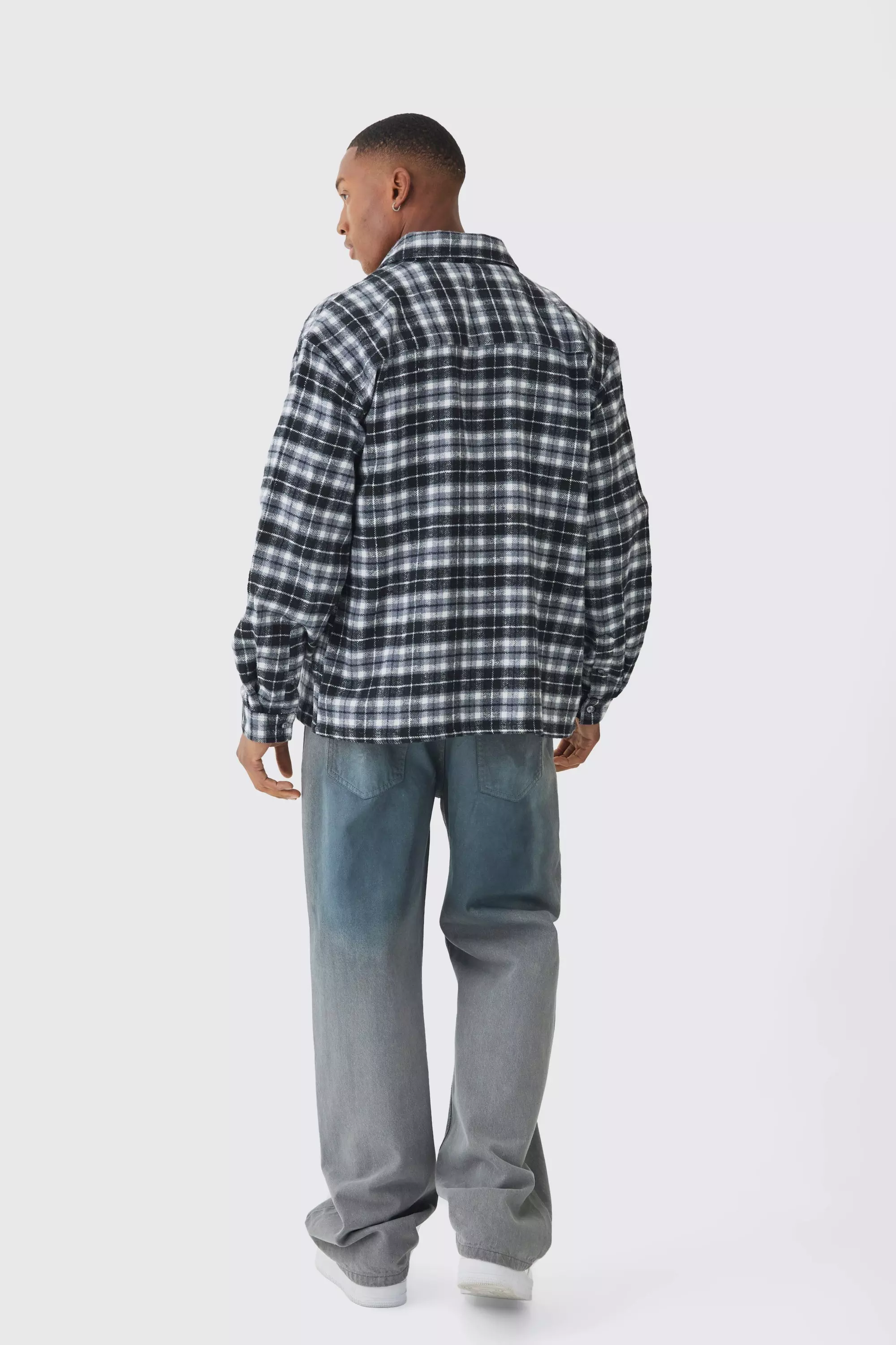 Black Oversized Long Sleeve Check Shirt alternative image