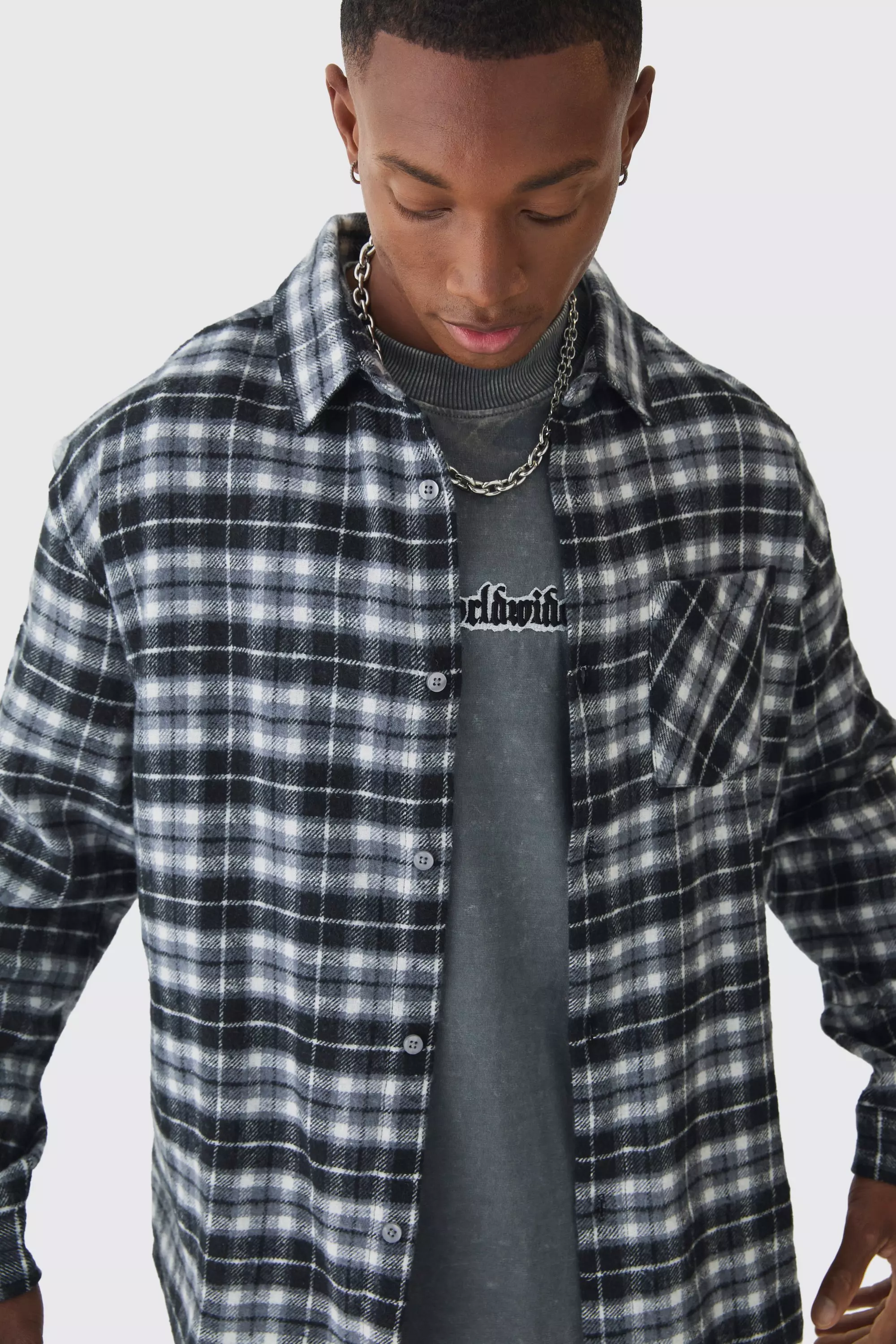Black Oversized Long Sleeve Check Shirt alternative image
