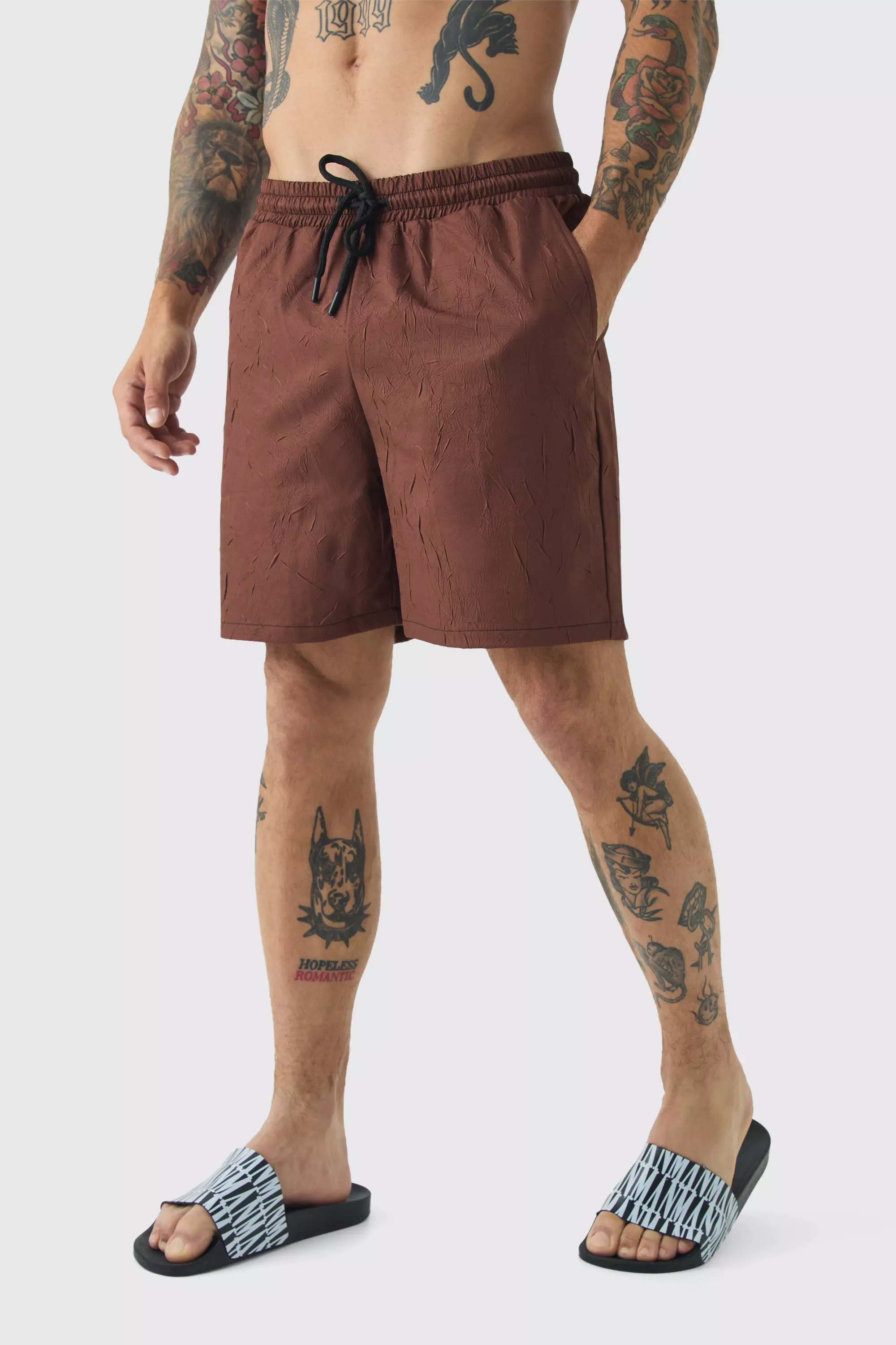 Chocolate Regular Fit Contrast Stitch Ripstop Mid Length Swim alternative image