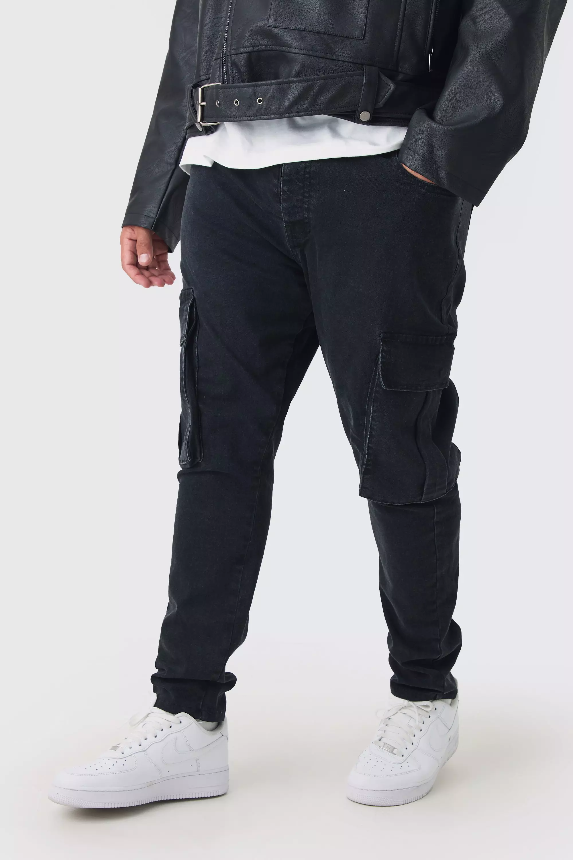 Plus Stretch Skinny Fit Cargo Jean Washed black