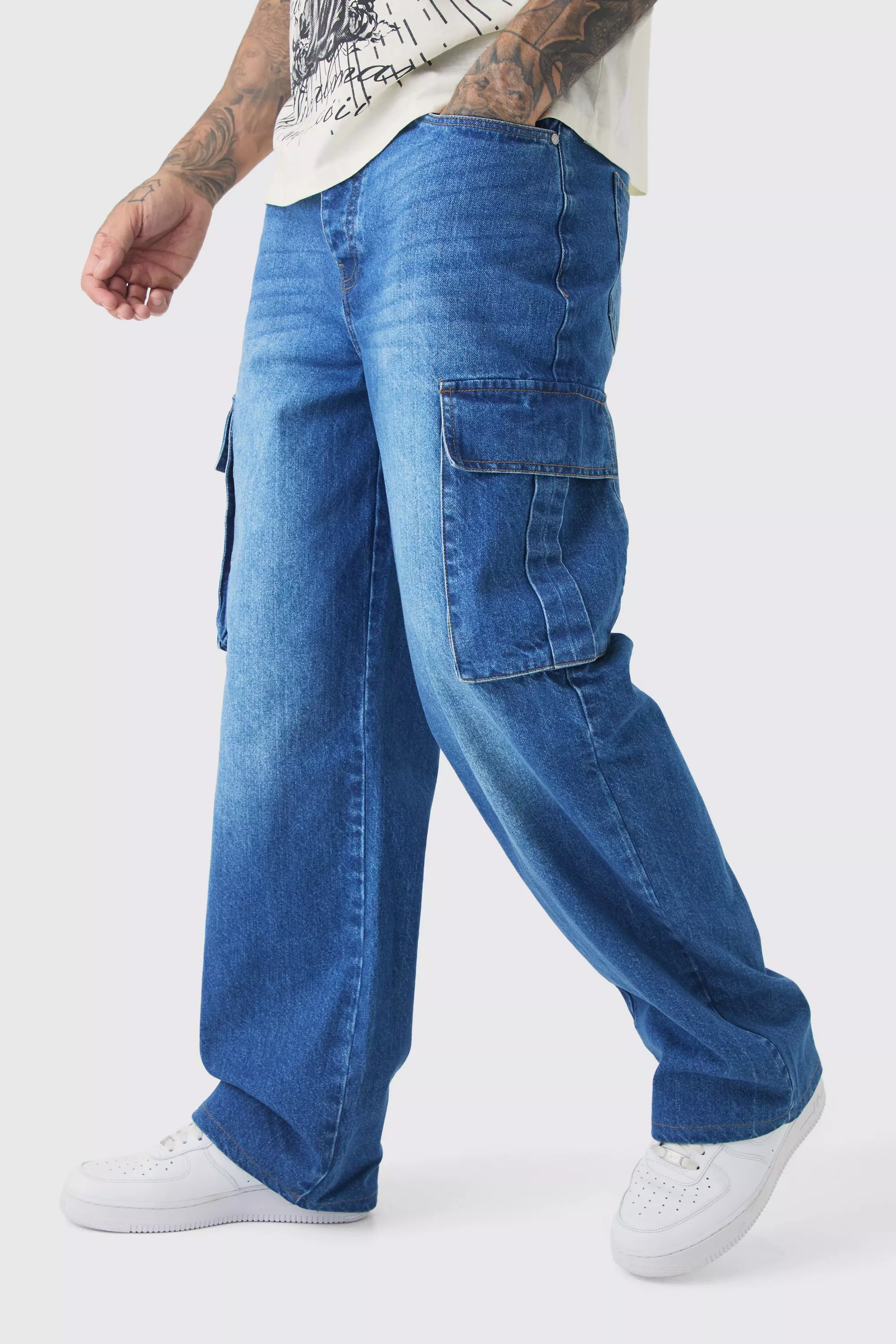 Blue Tall Relaxed Rigid Cargo Jeans