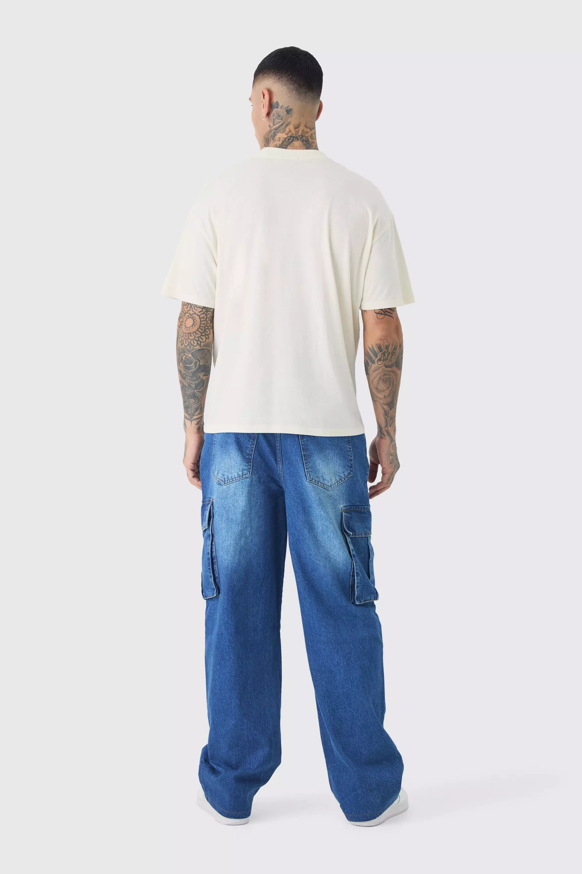Mid blue Tall Relaxed Rigid Cargo Jeans alternative image