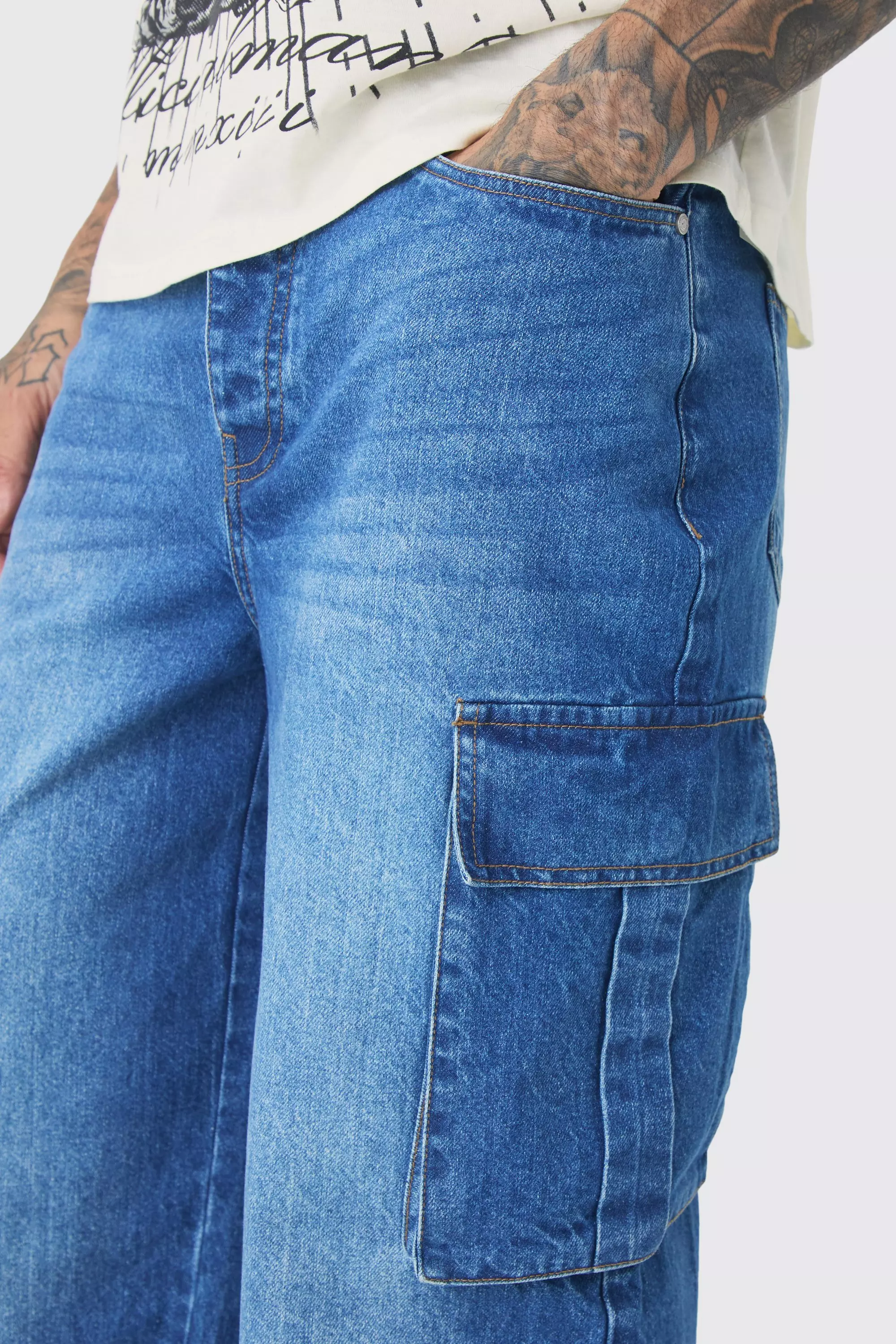 Mid blue Tall Relaxed Rigid Cargo Jeans alternative image