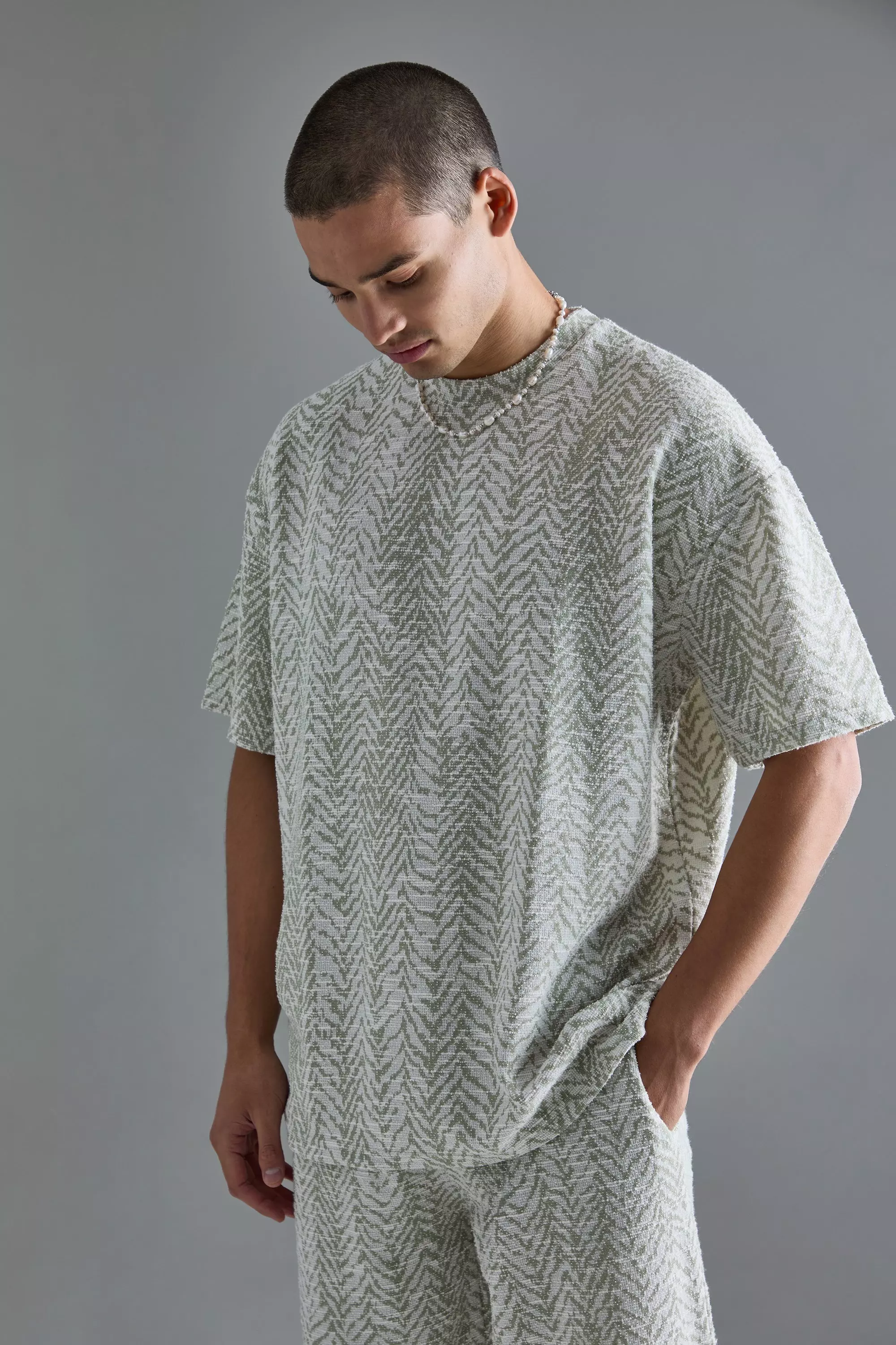 Oversized Boucle T-shirt Light khaki