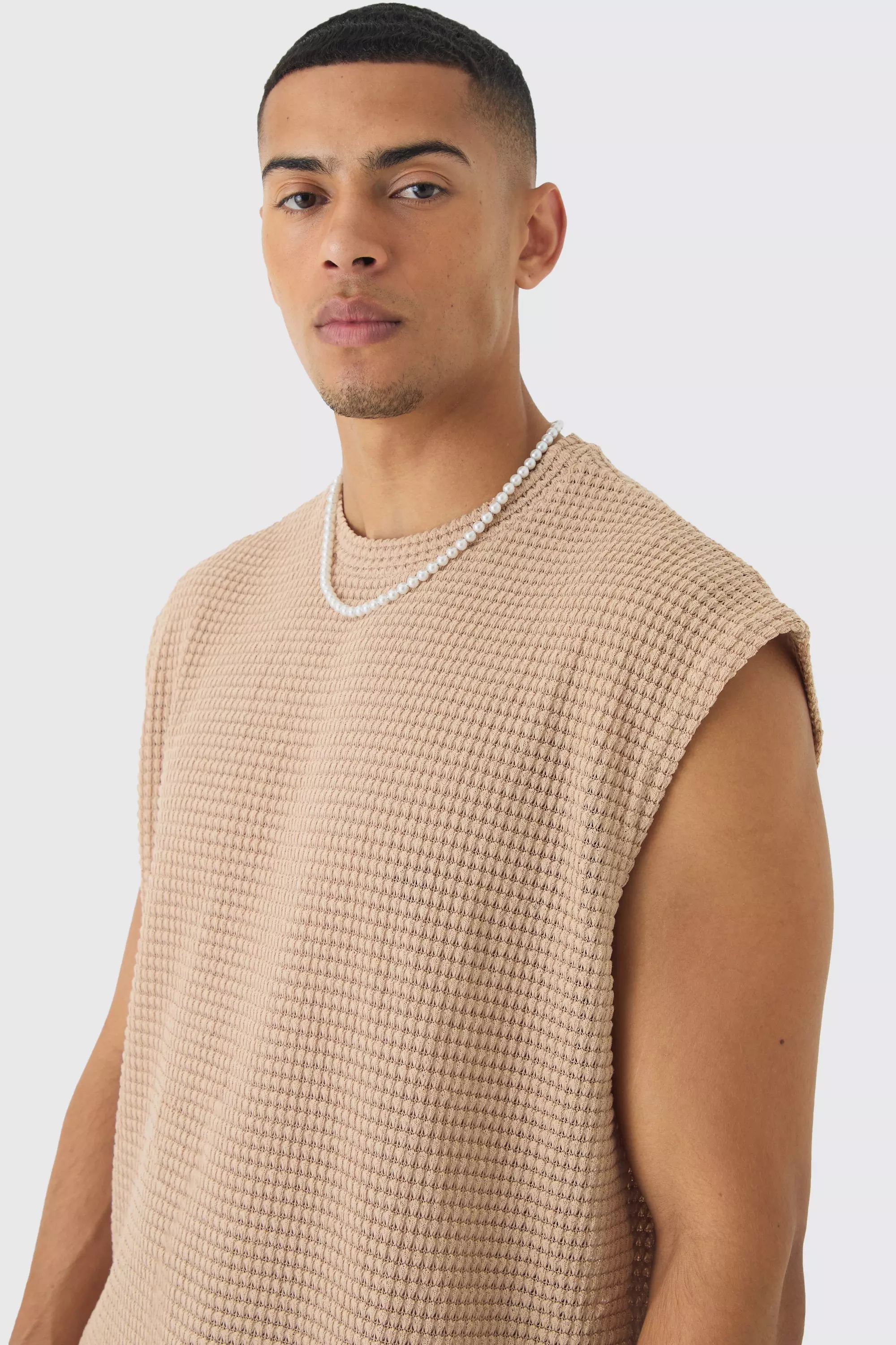 Stone Oversized Drop Shoulder Textured Tank alternative image