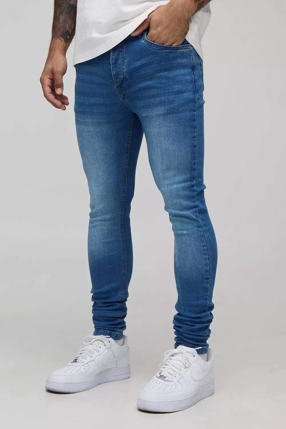 Super Skinny Stretch Jean In Light Blue | boohooMAN USA