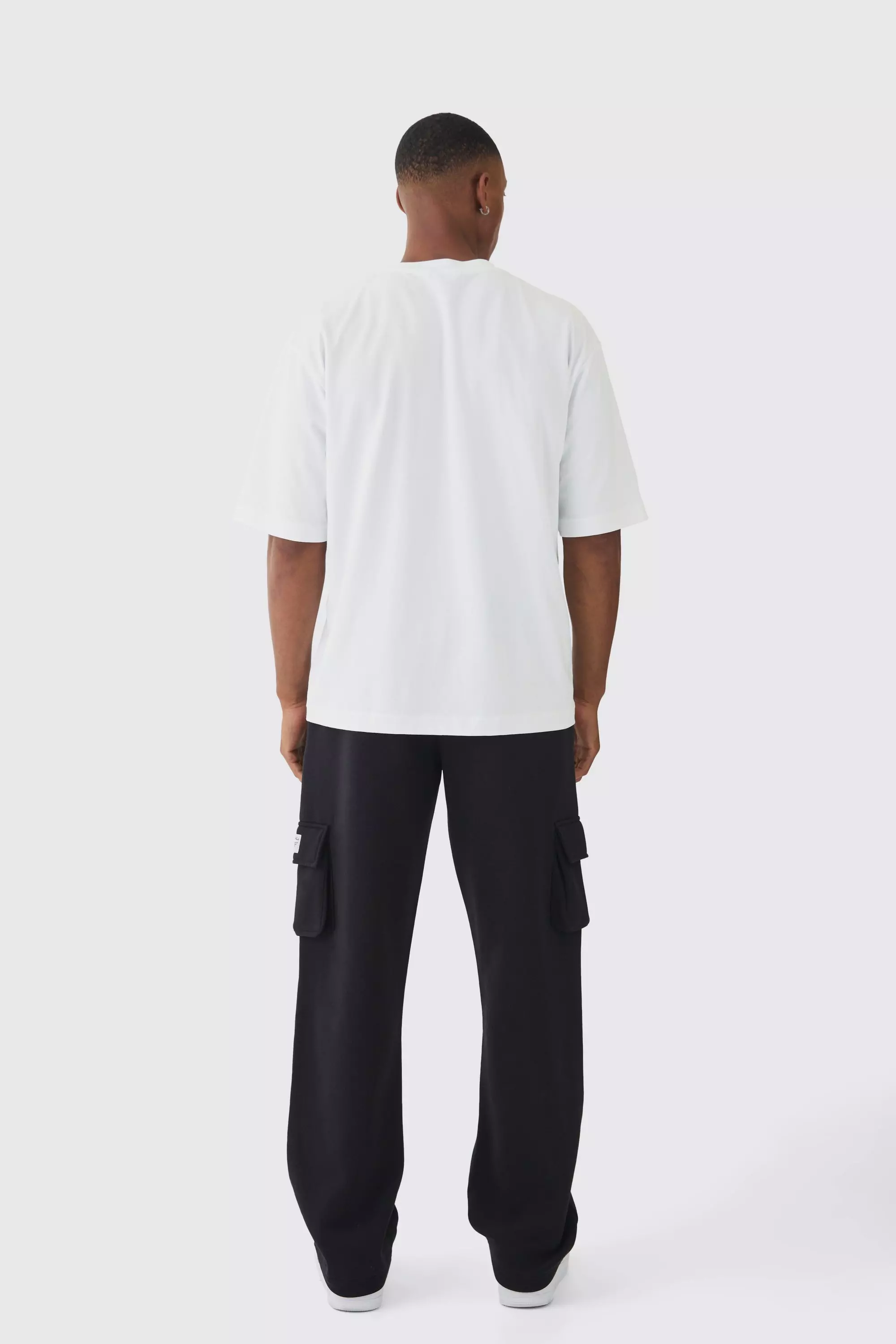 Black Straight Fit Woven Tab Basic Cargo Sweatpants alternative image
