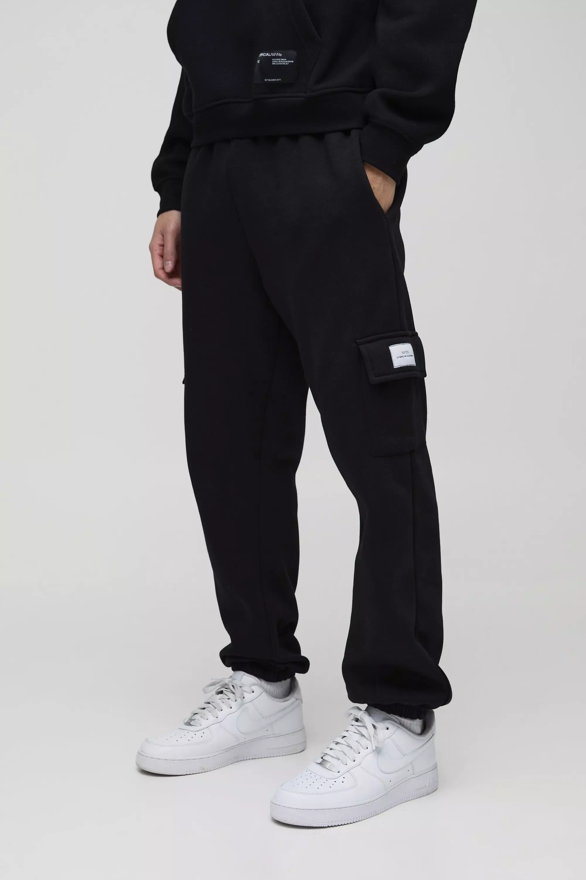 Slim Fit Woven Tab Basic Cargo Jogger boohooMAN