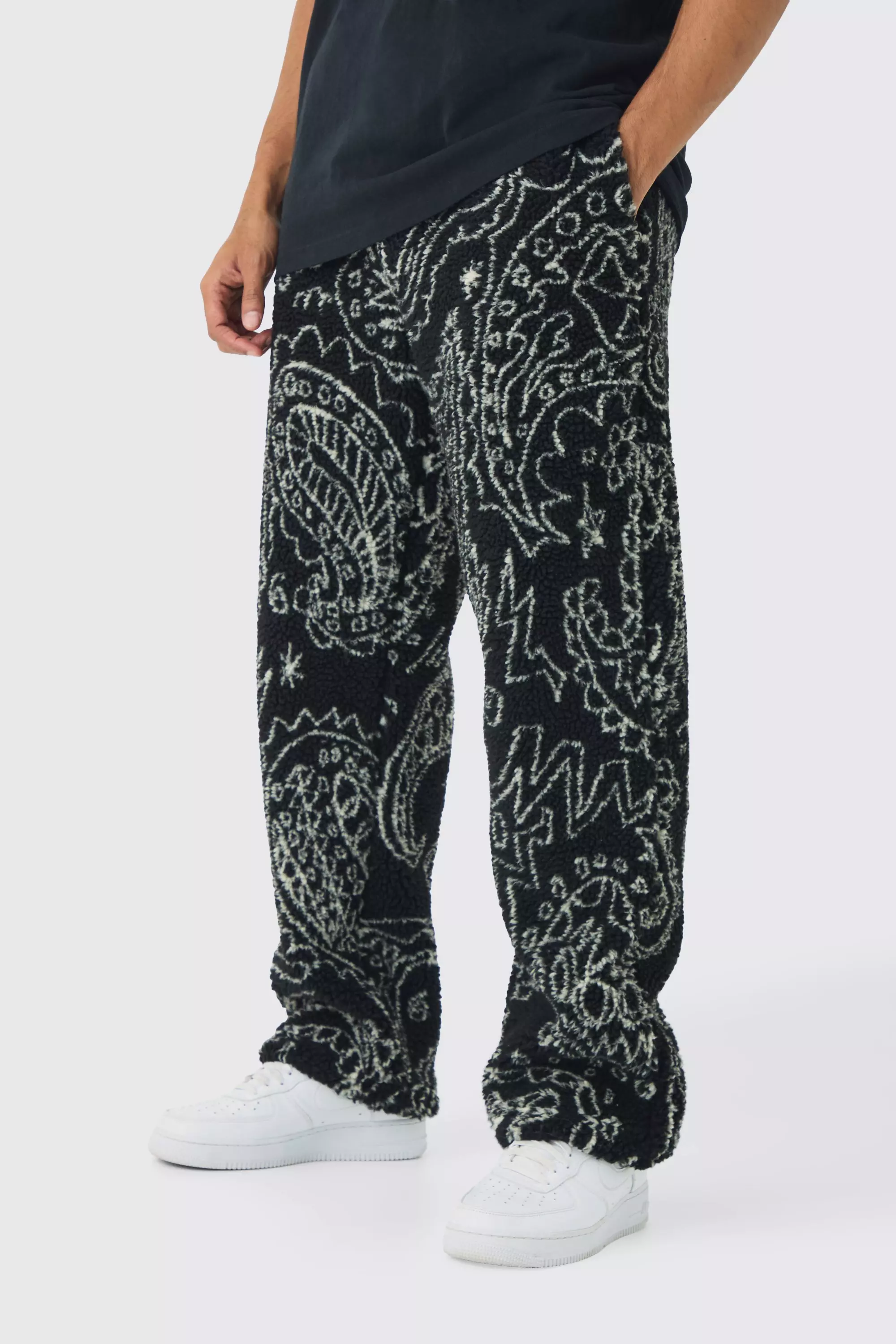 Relaxed Fit Borg Paisley Jogger boohooMAN UK