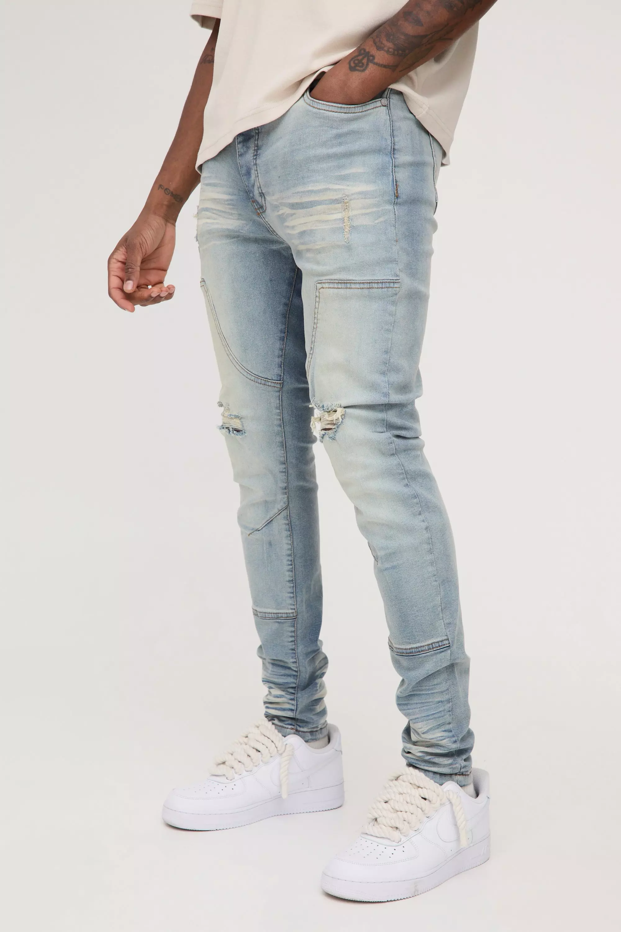 Antique blue Tall Overdye Skinny Distressed Carpenter Jeans alternative image