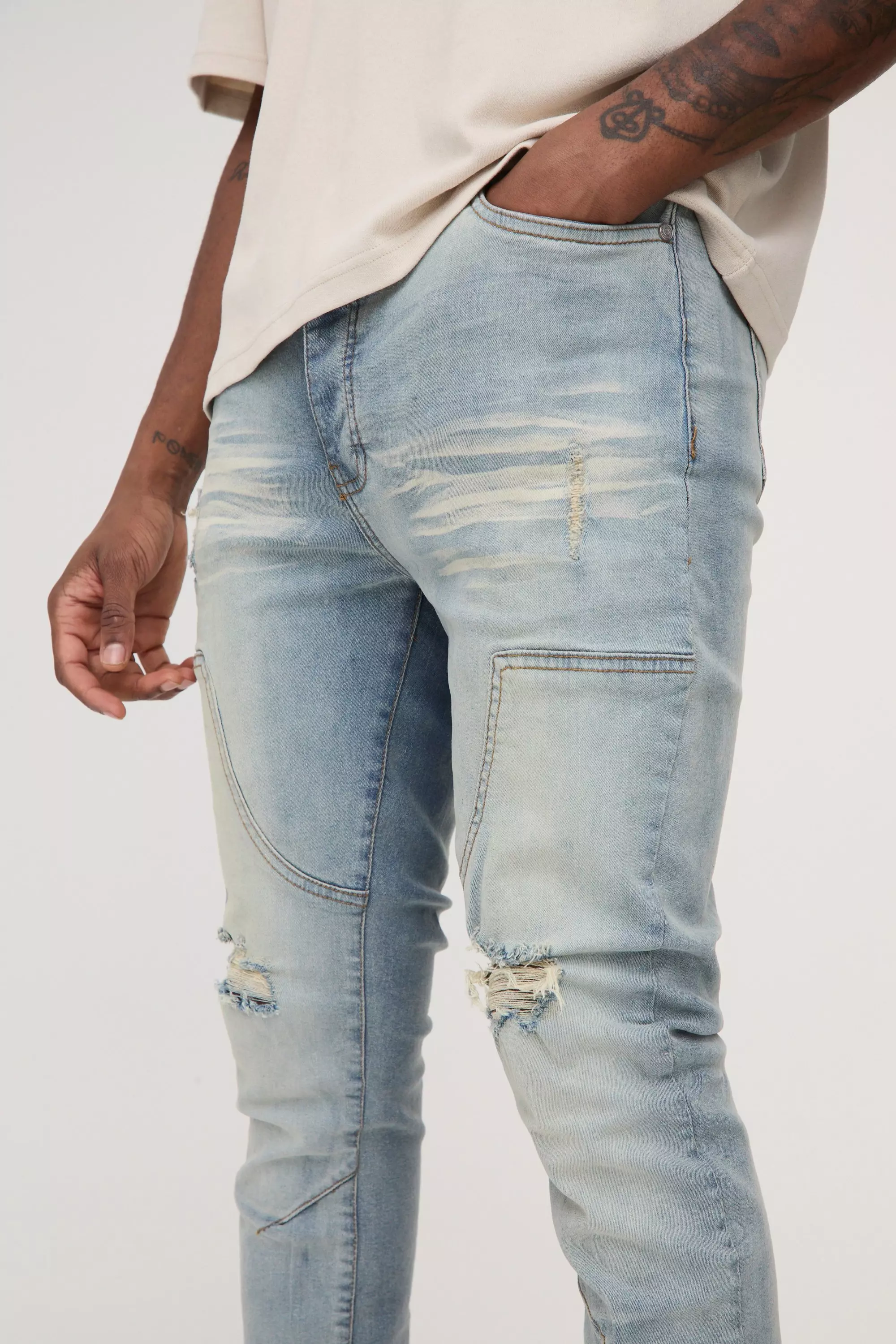 Antique blue Tall Overdye Skinny Distressed Carpenter Jeans alternative image