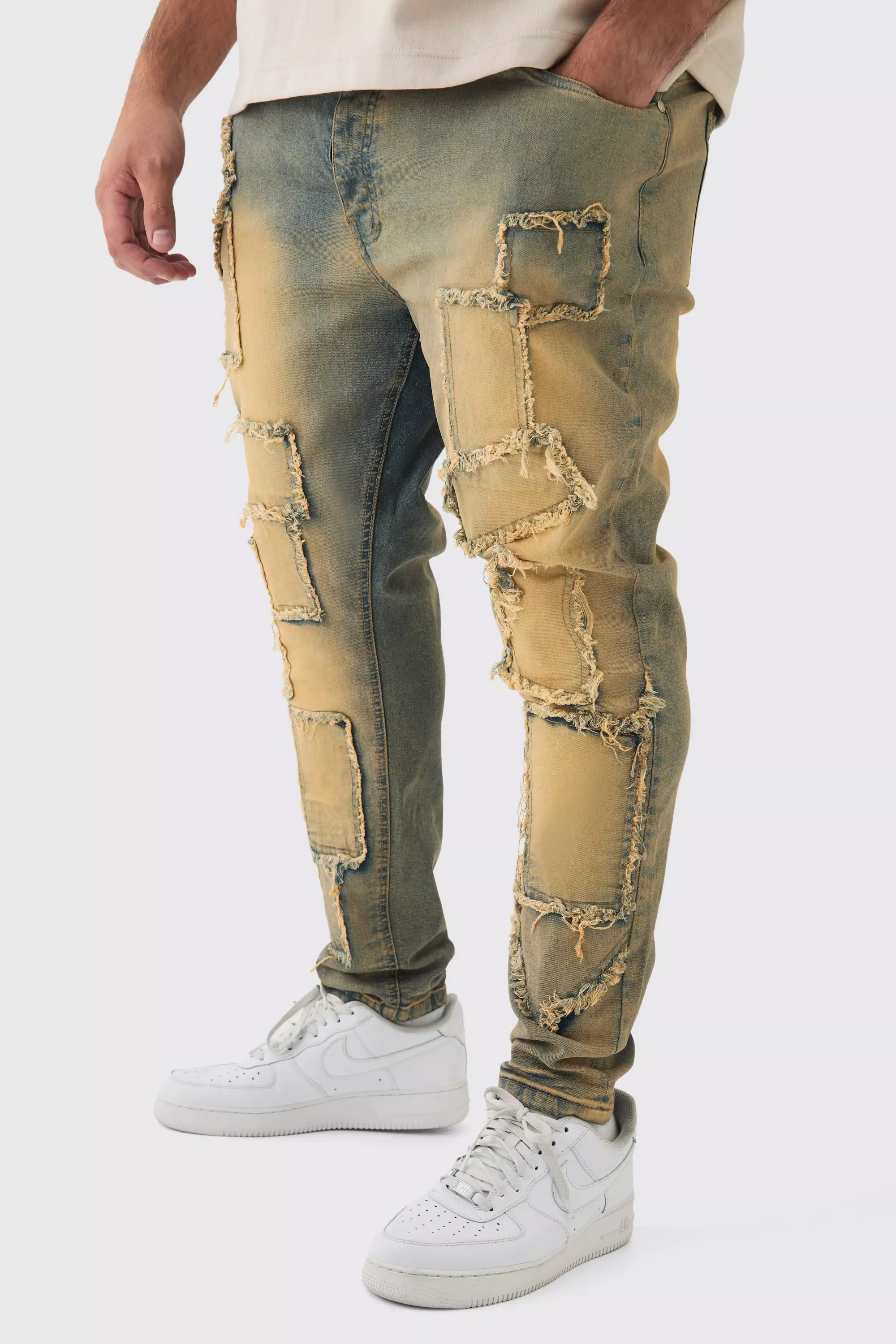 Mid wash Plus Tinted Frayed Skinny Jeans alternative image