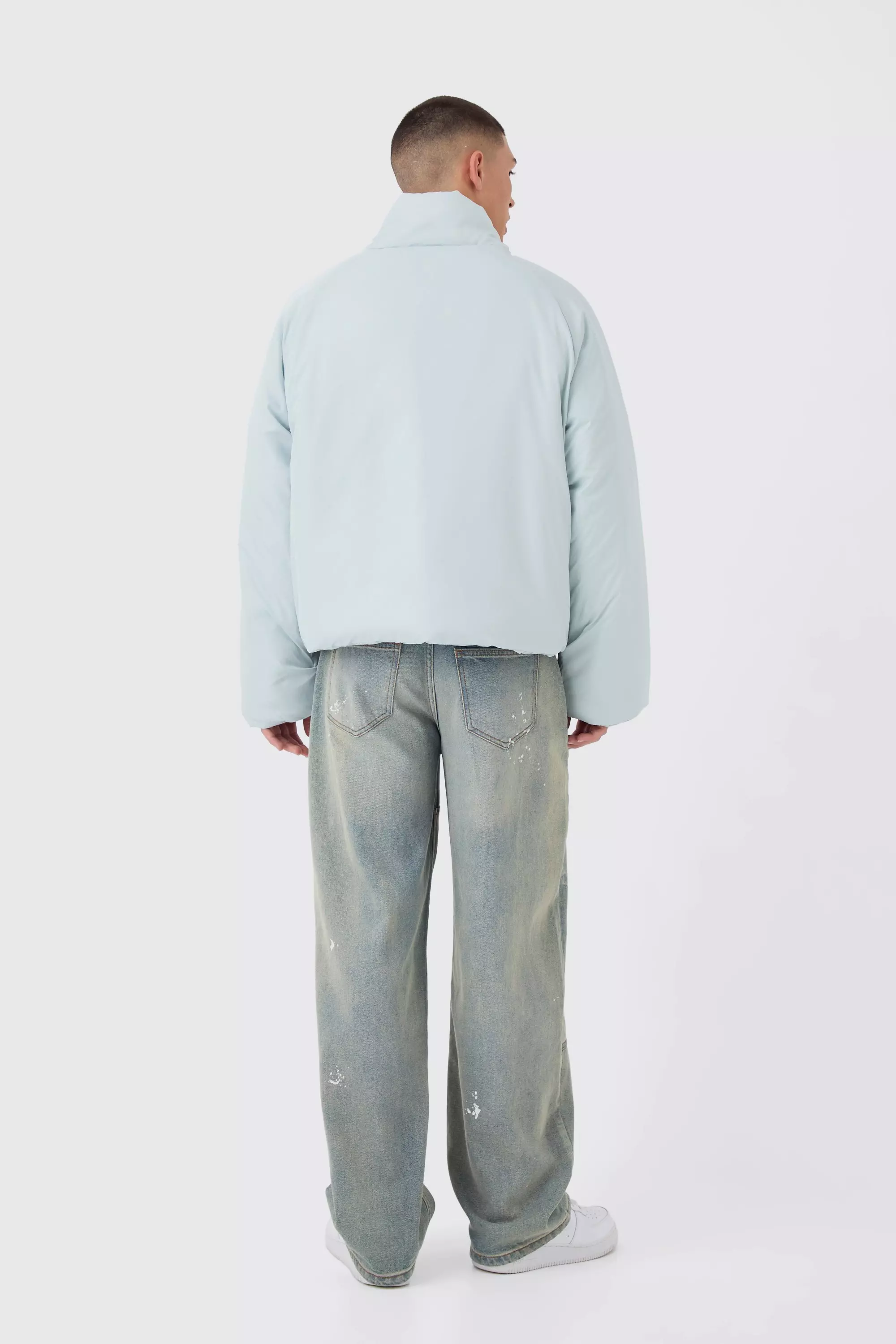 Light blue Gewatteerde Gewatteerde Jas Met Ronde Rits In Blauw alternatieve afbeelding