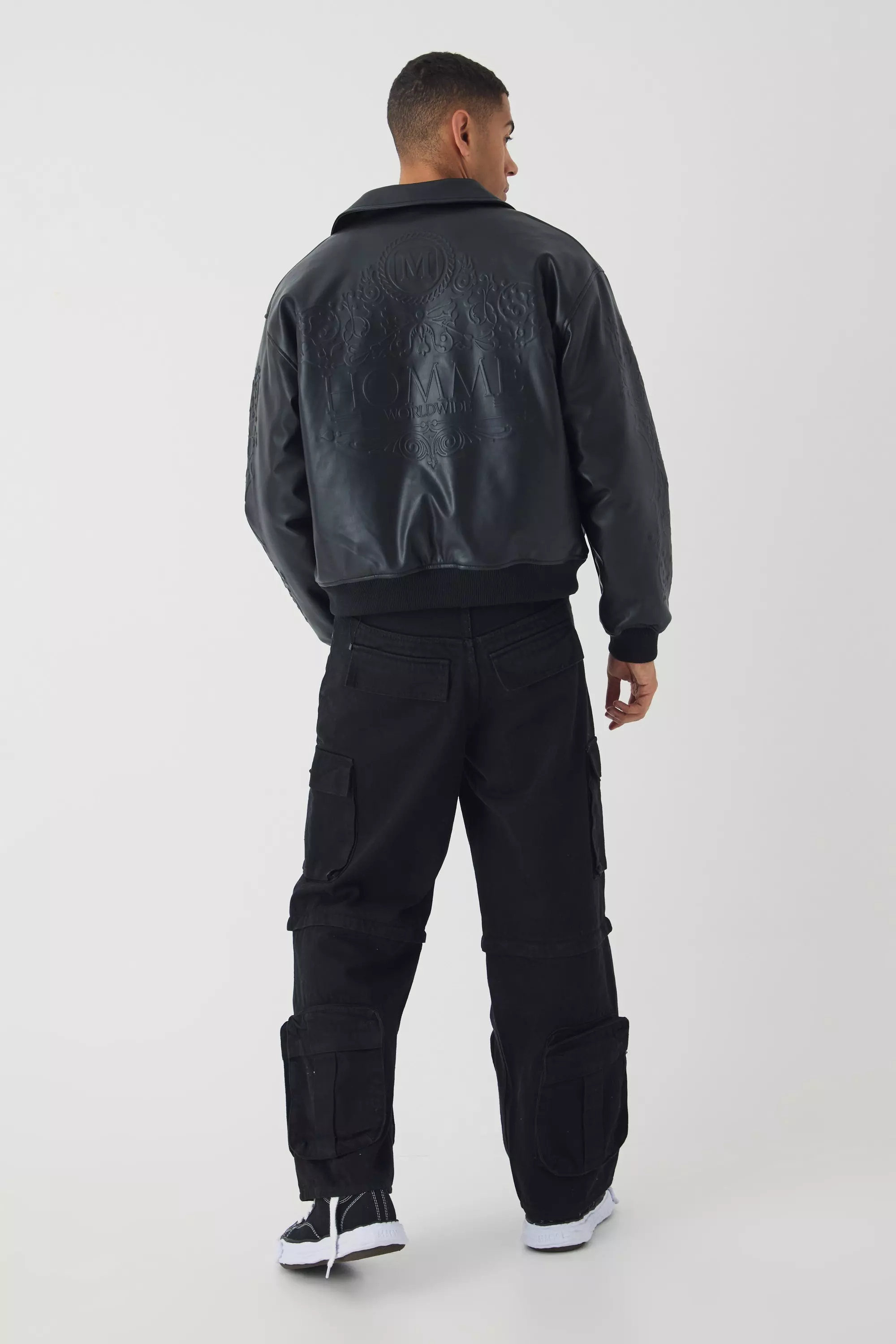Boxy Homme Embossed Pu Bomber Jacket In Black alternative image