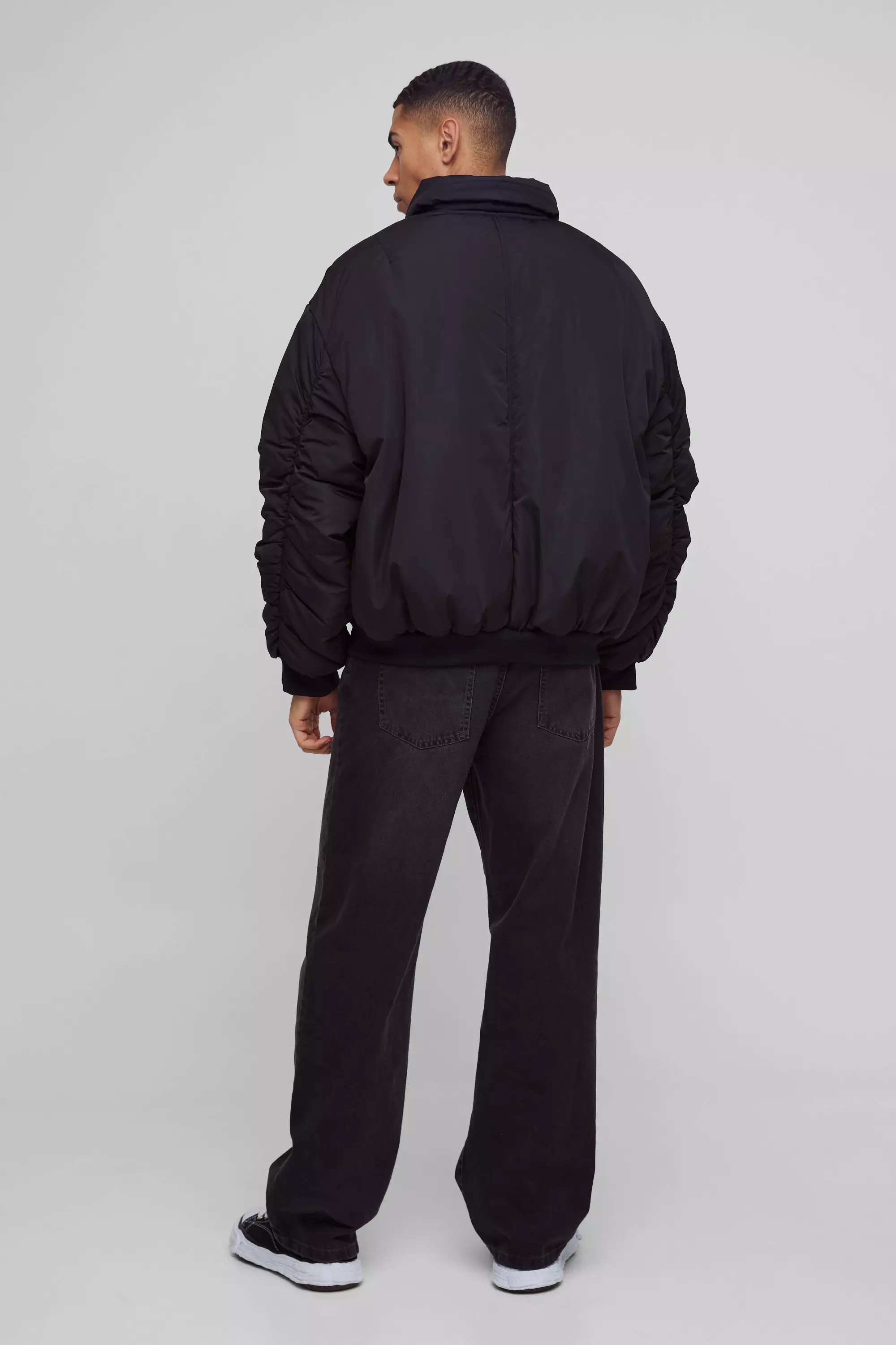 Black Oversized Zwart Boxy Bomberjack Met Kraag alternatieve afbeelding