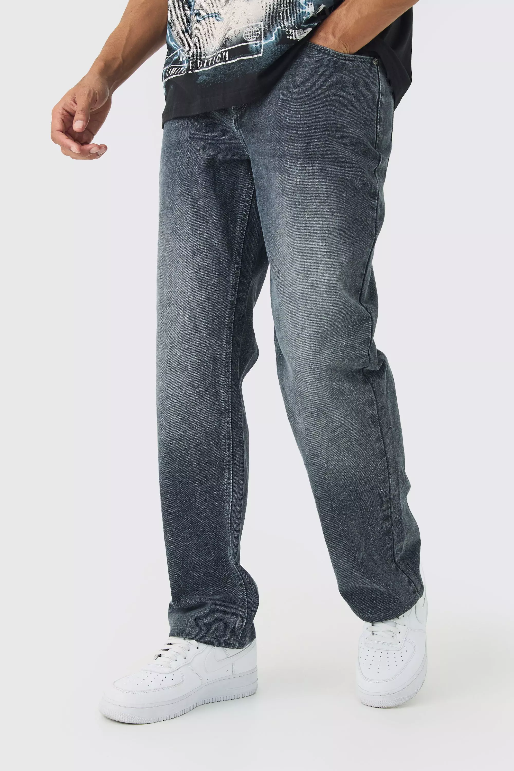 Grey Relaxed Rigid Jean In Mid Grey