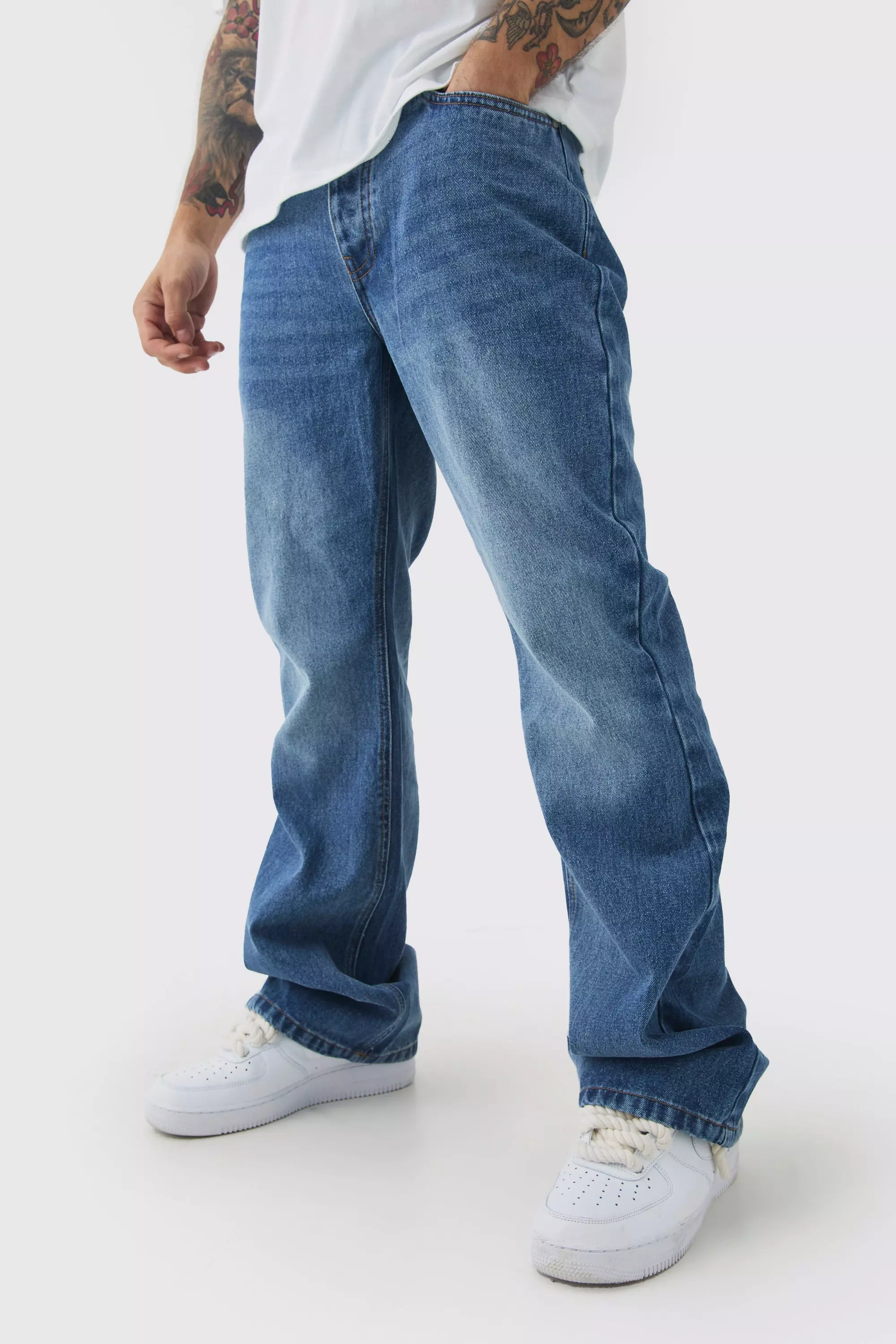 Blue Relaxed Rigid Flare Jean In Mid Blue