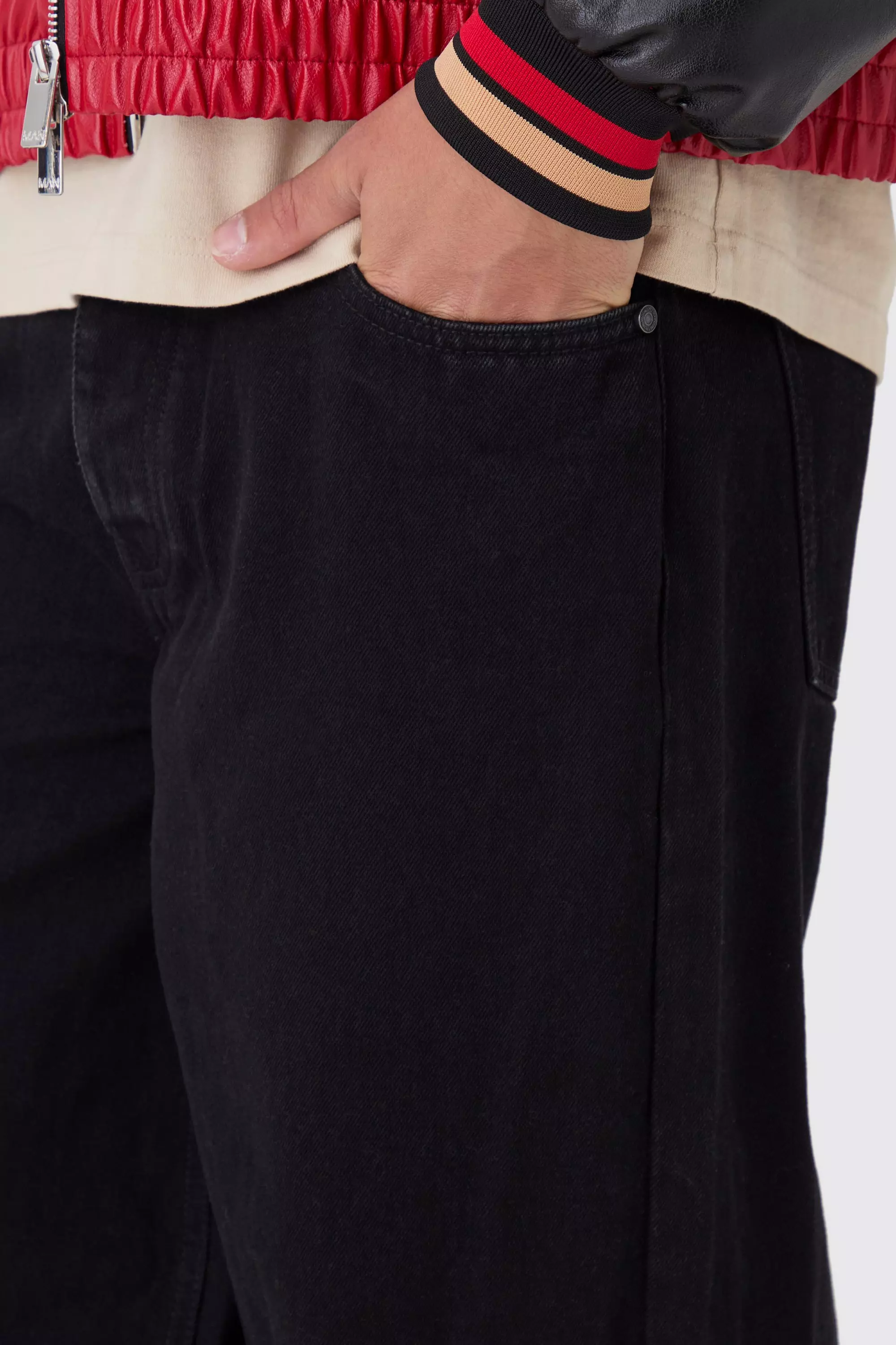 Baggy Rigid Jean In True Black | boohooMAN USA