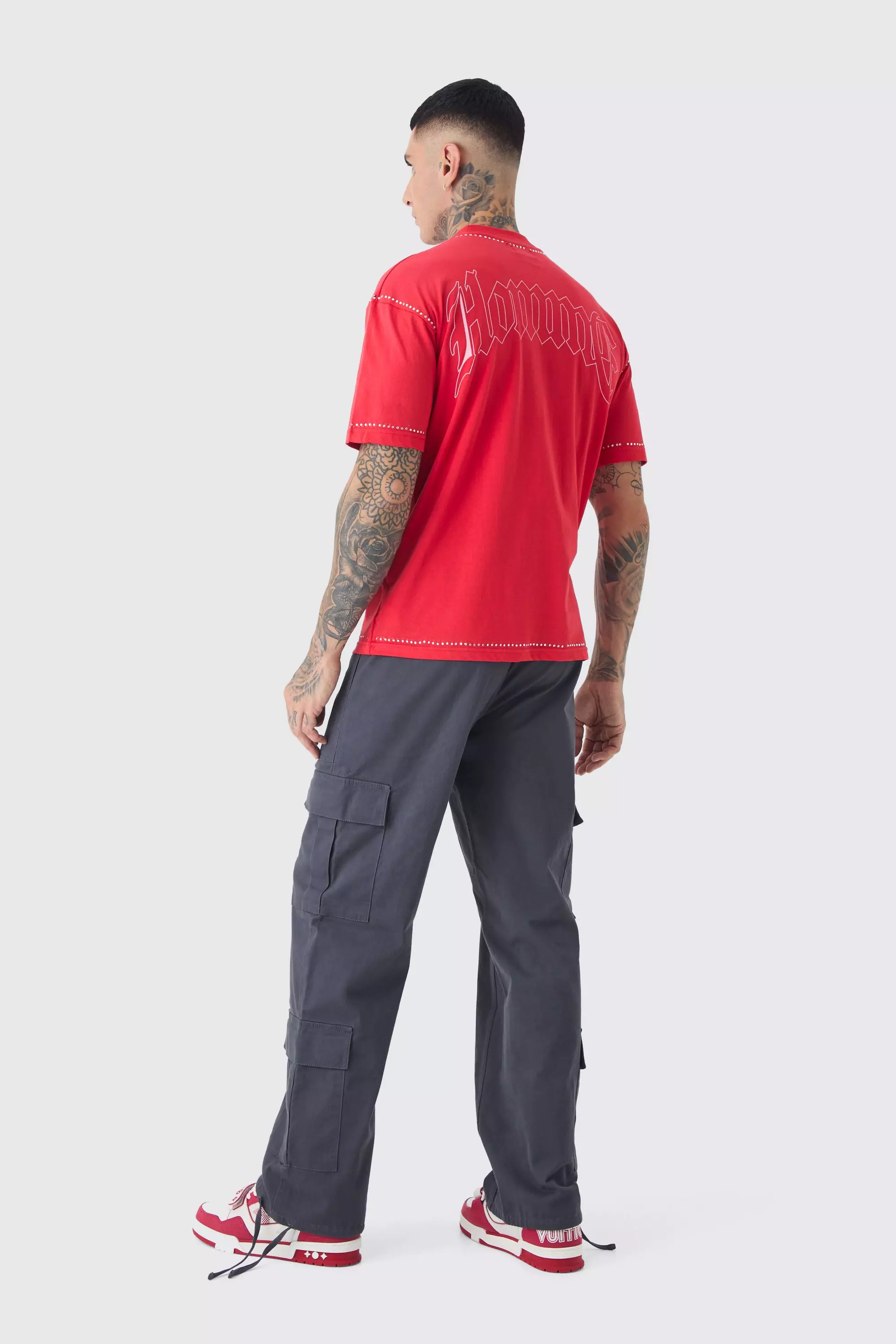 Black Tall Multi Cargo Gusset Baggy Cargo Trousers alternative image