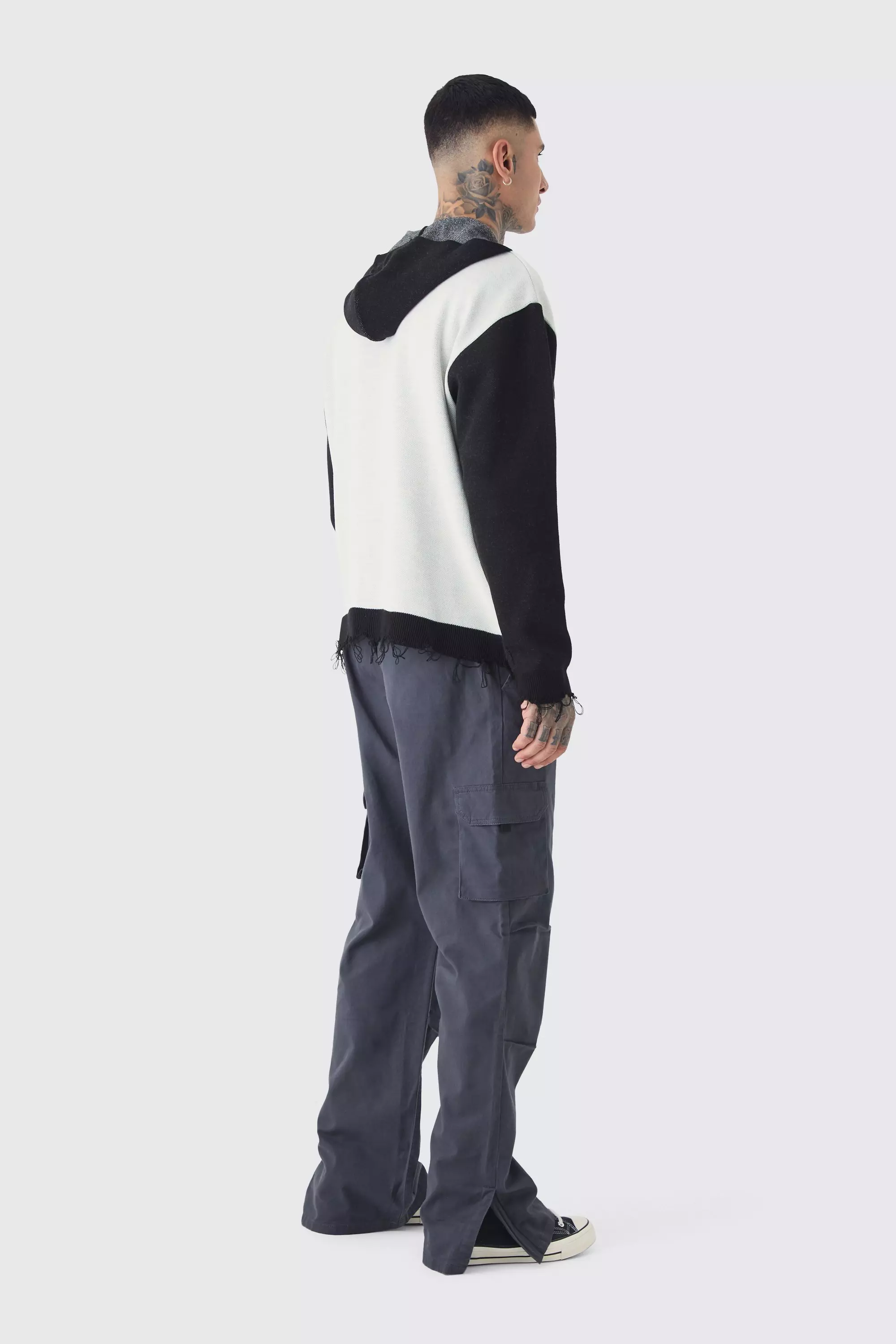 Black Tall Multi Split Hem Relaxed Fit Cargo Trousers alternative image