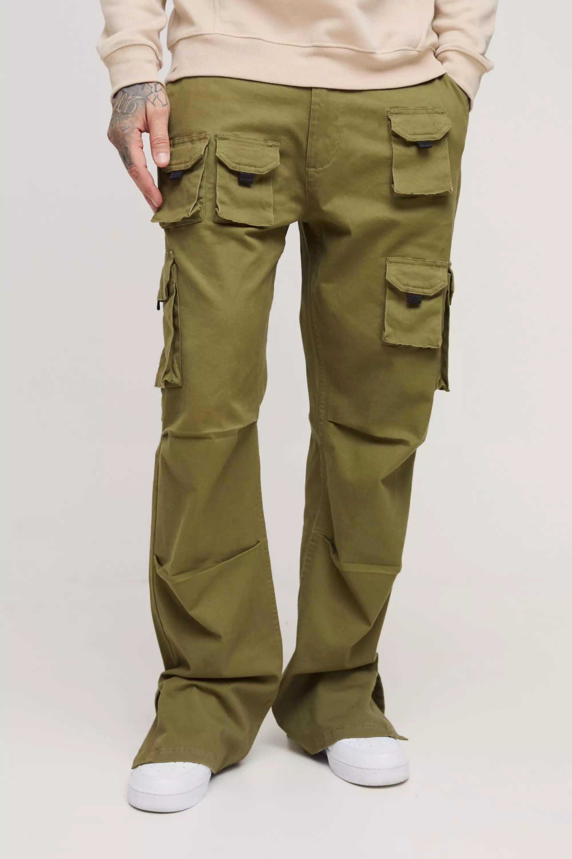 Khaki Tall Multi Split Hem Relaxed Fit Cargo Pants