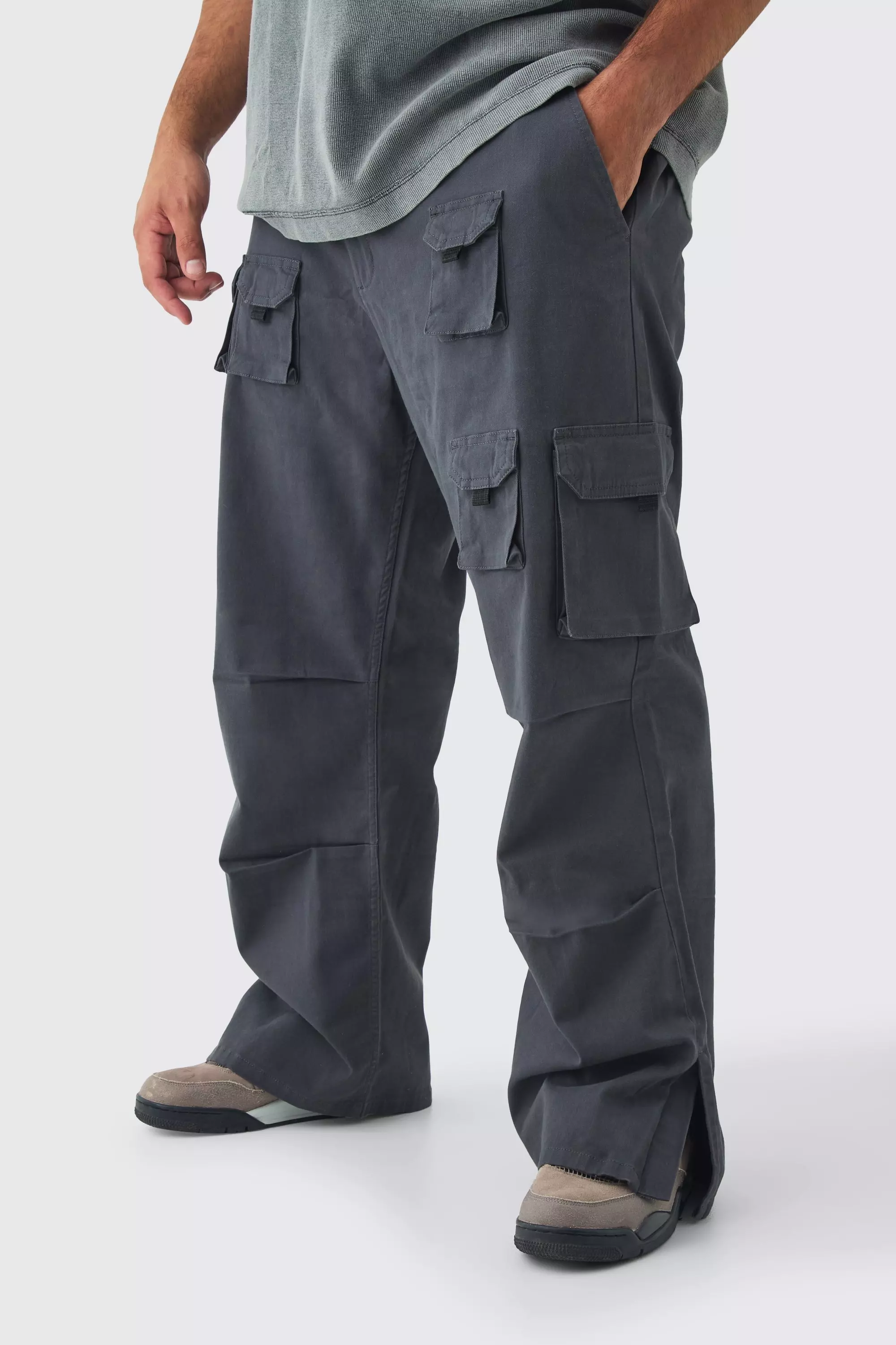 Black Plus Baggy Cargo Broek Met Split alternatieve afbeelding