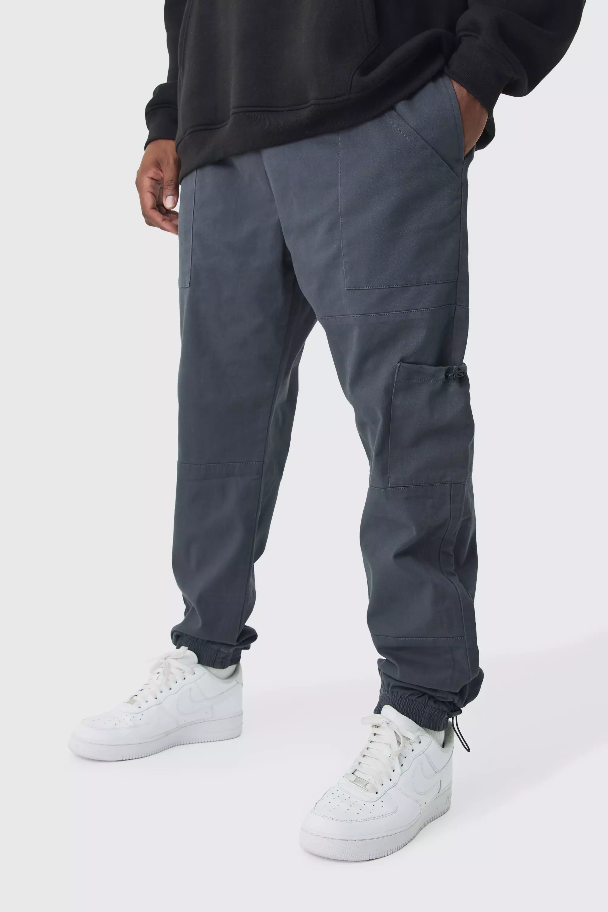 Plus Toggle Detail Slim Fit Cargo Joggers Black