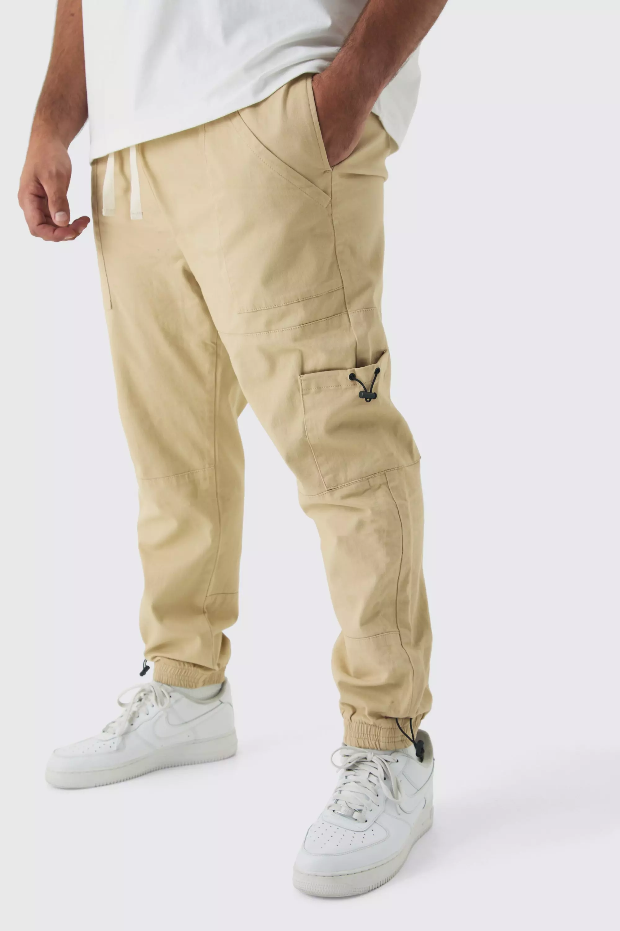 Plus Toggle Detail Slim Fit Cargo Joggers Stone