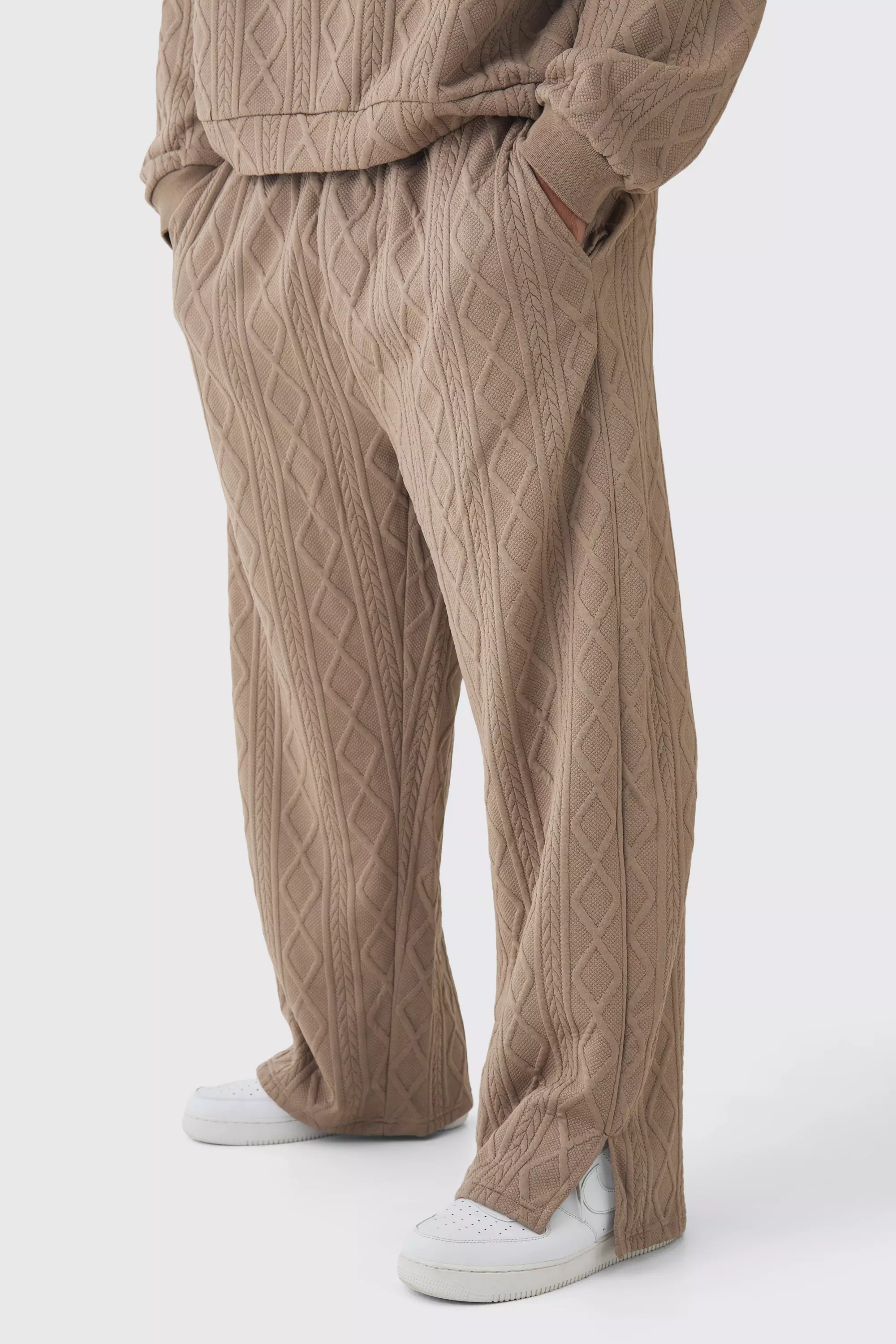 Mocha Plus Cable Knit Look Split Hem Relaxed Fit Joggers alternative image
