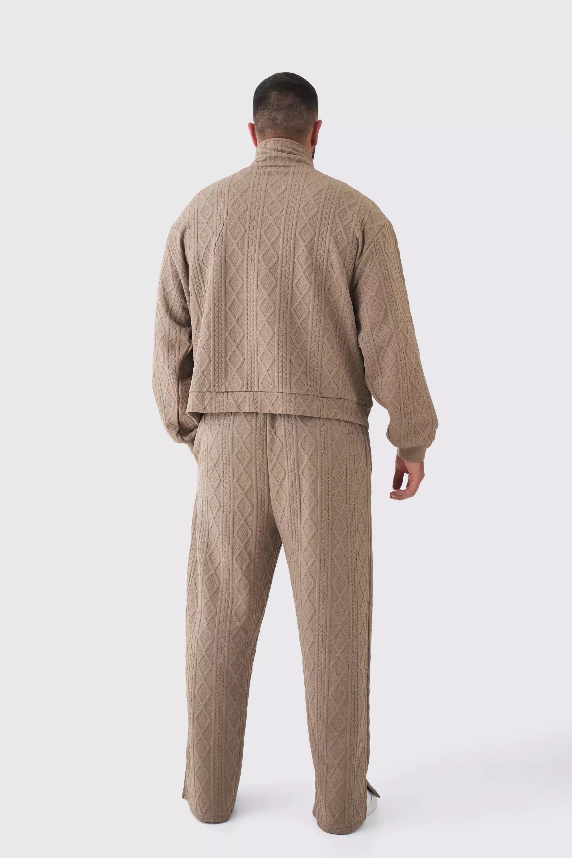 Mocha Plus Cable Knit Look Split Hem Relaxed Fit Joggers alternative image