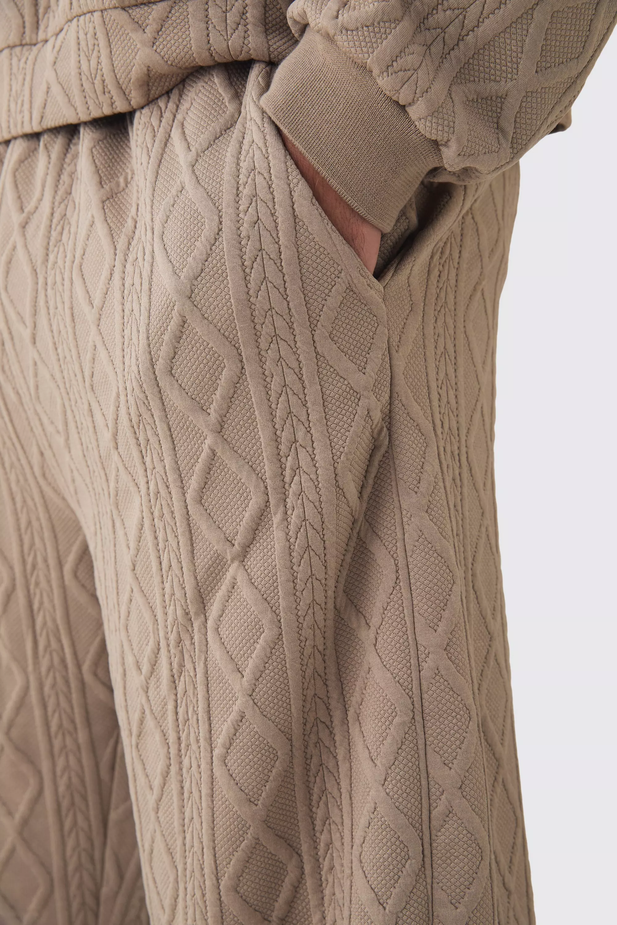 Mocha Plus Cable Knit Look Split Hem Relaxed Fit Joggers alternative image